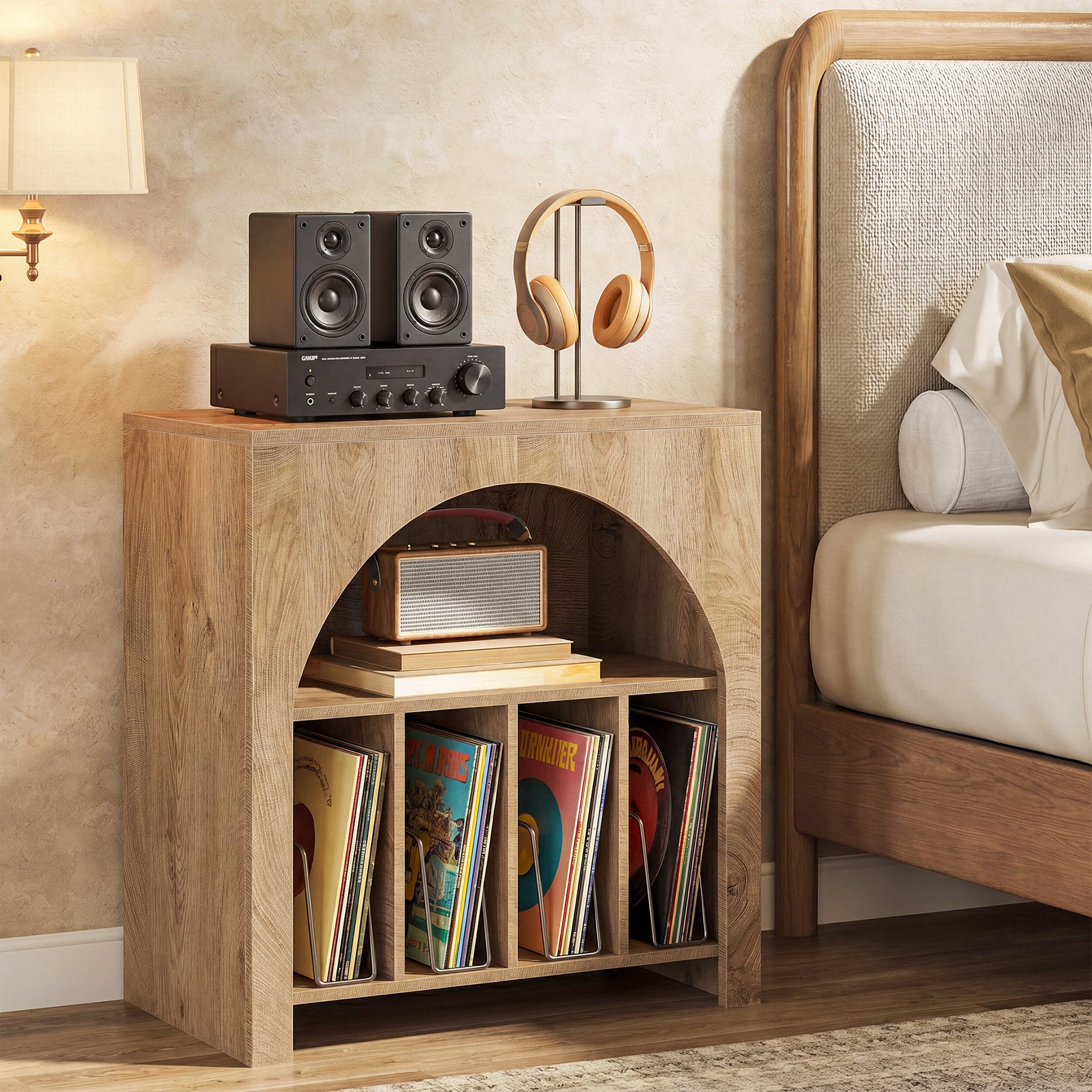 Tribesigns Plattenspielerständer mit Stauraum, Vinyl Schrank mit 2 Ebenen im Retro-Design