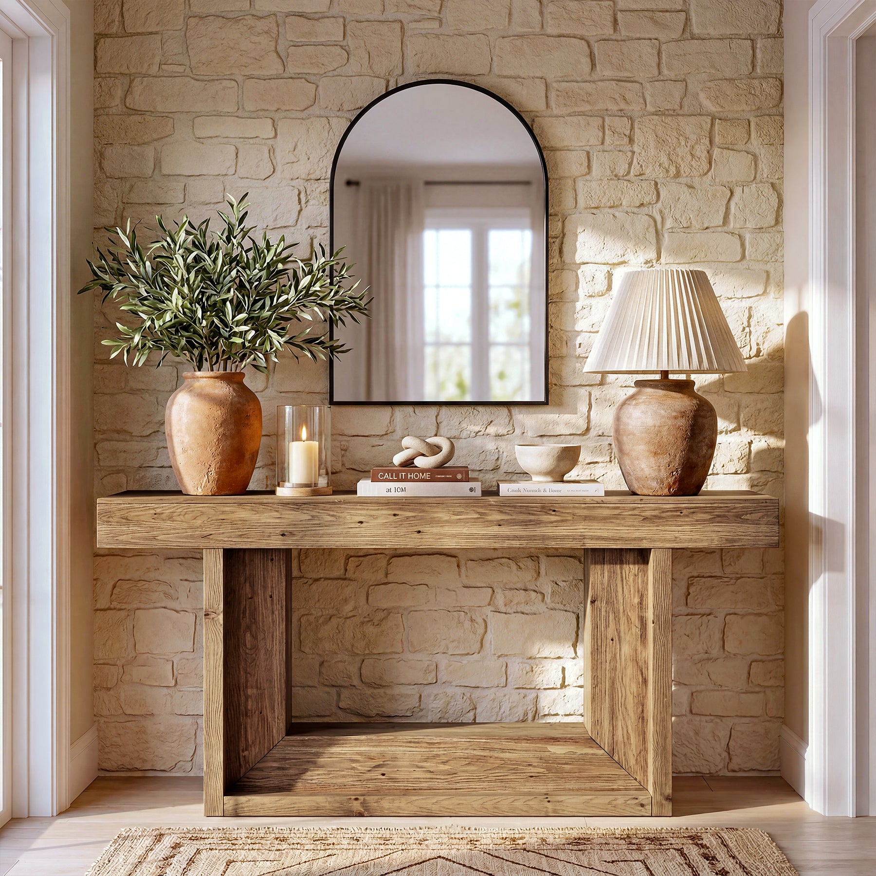 Tribesigns 160 cm schmaler Konsolentisch aus Massivholz im Landhausstil mit U-Gestell & Ablage