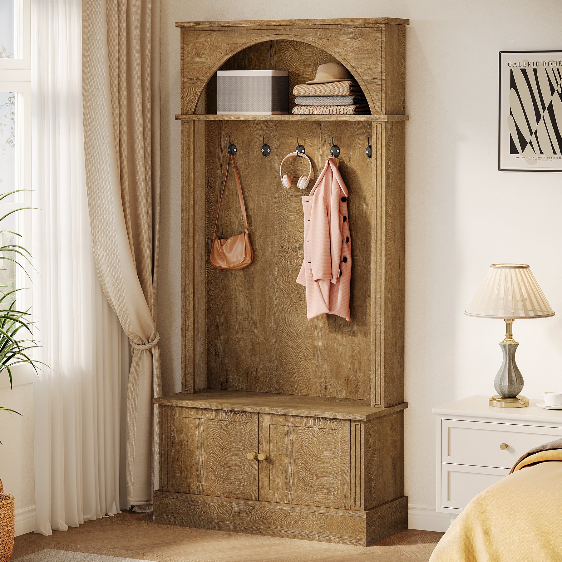 Tribesigns Garderobe mit Sitzbank & Schuhregal, Flurgarderobe 4-in-1 mit 5 Doppelhaken, verstellbare Ablagen
