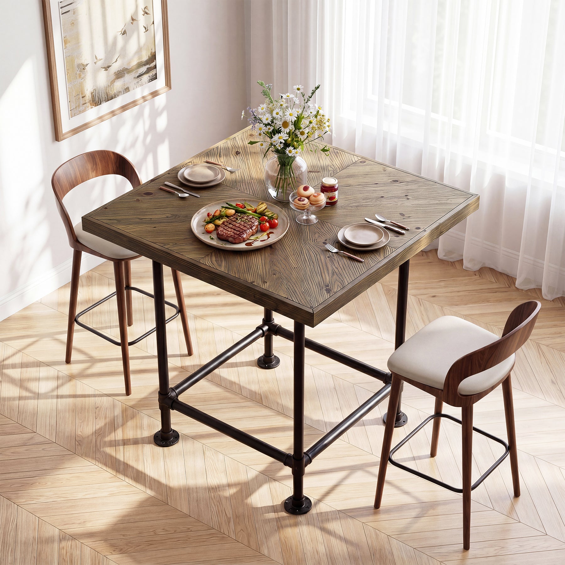 Tribesigns Industrialer Stehtisch, 90 cm Hoher Bistrotisch aus Massivholz mit Metallgestell & Fußstütze