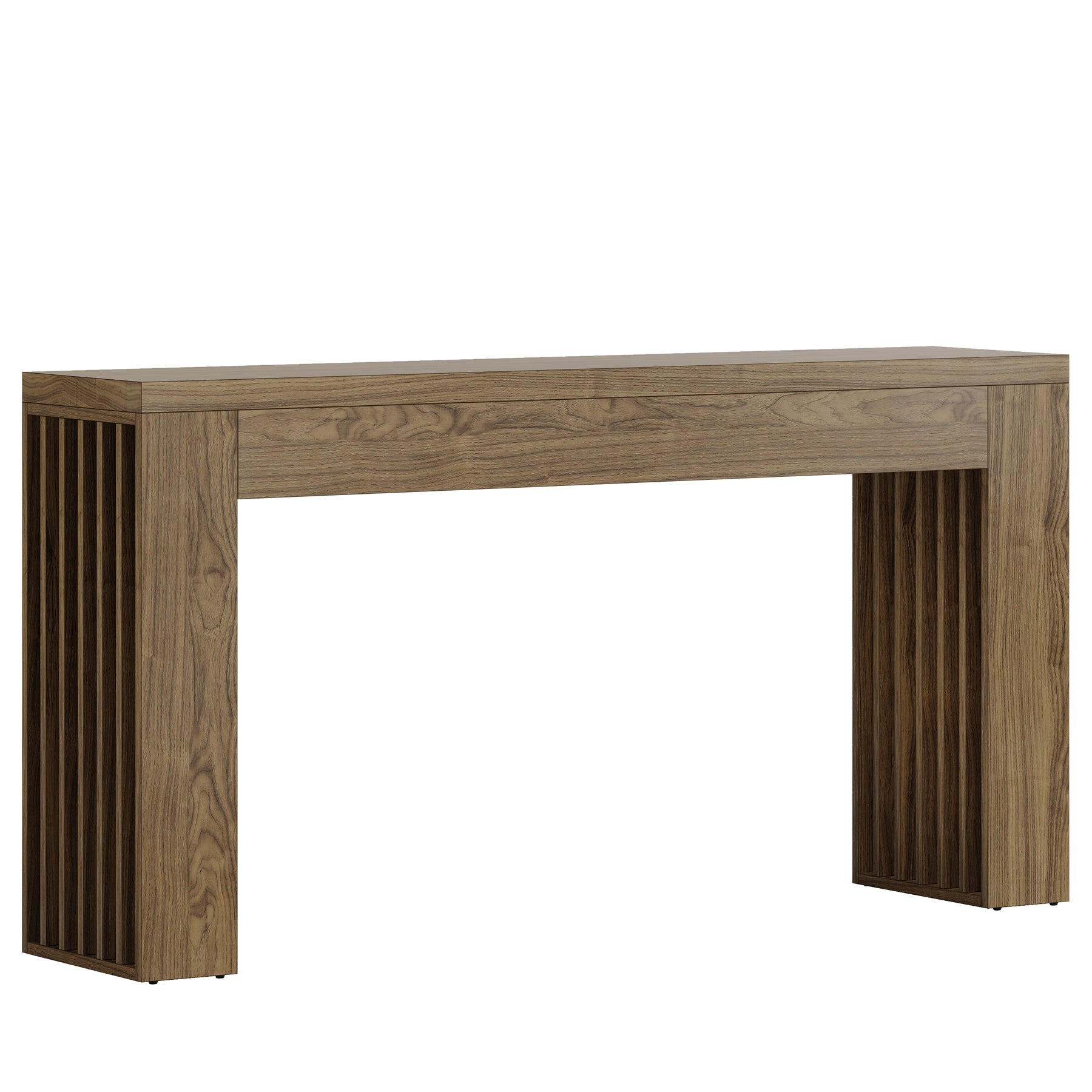 150 cm Farmhouse Konsoletisch mit Lamellenbeinen - Rustikaler Sofatisch in Braun