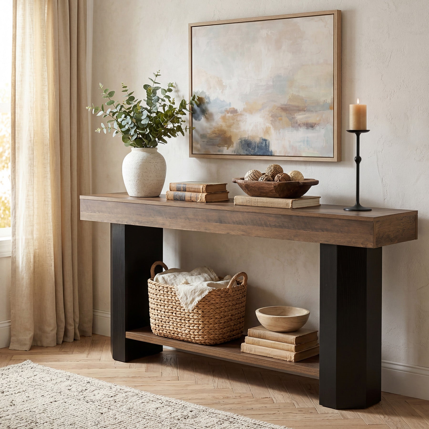 Tribesigns Konsolentisch 160 cm mit 2 Ablagen, Schmaler Flurtisch im Industrial-Stil