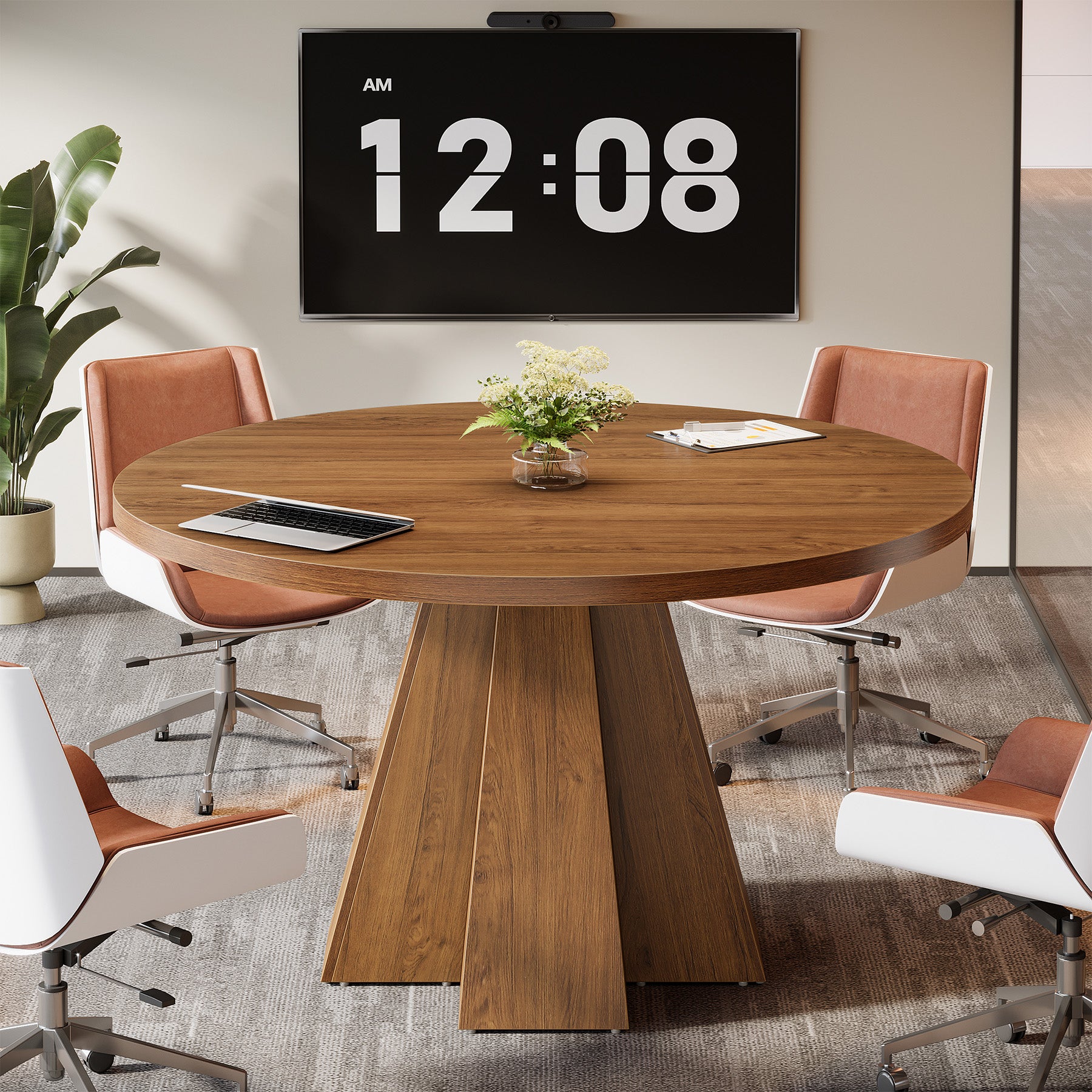 Runder Meetingtisch für 4–6 Personen, platzsparender Konferenztisch mit Säulenfuß