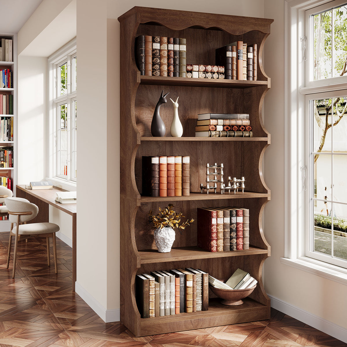180 cm Freistehendes Bücherregal, Offenes Holzregal mit 6 Ablagen für