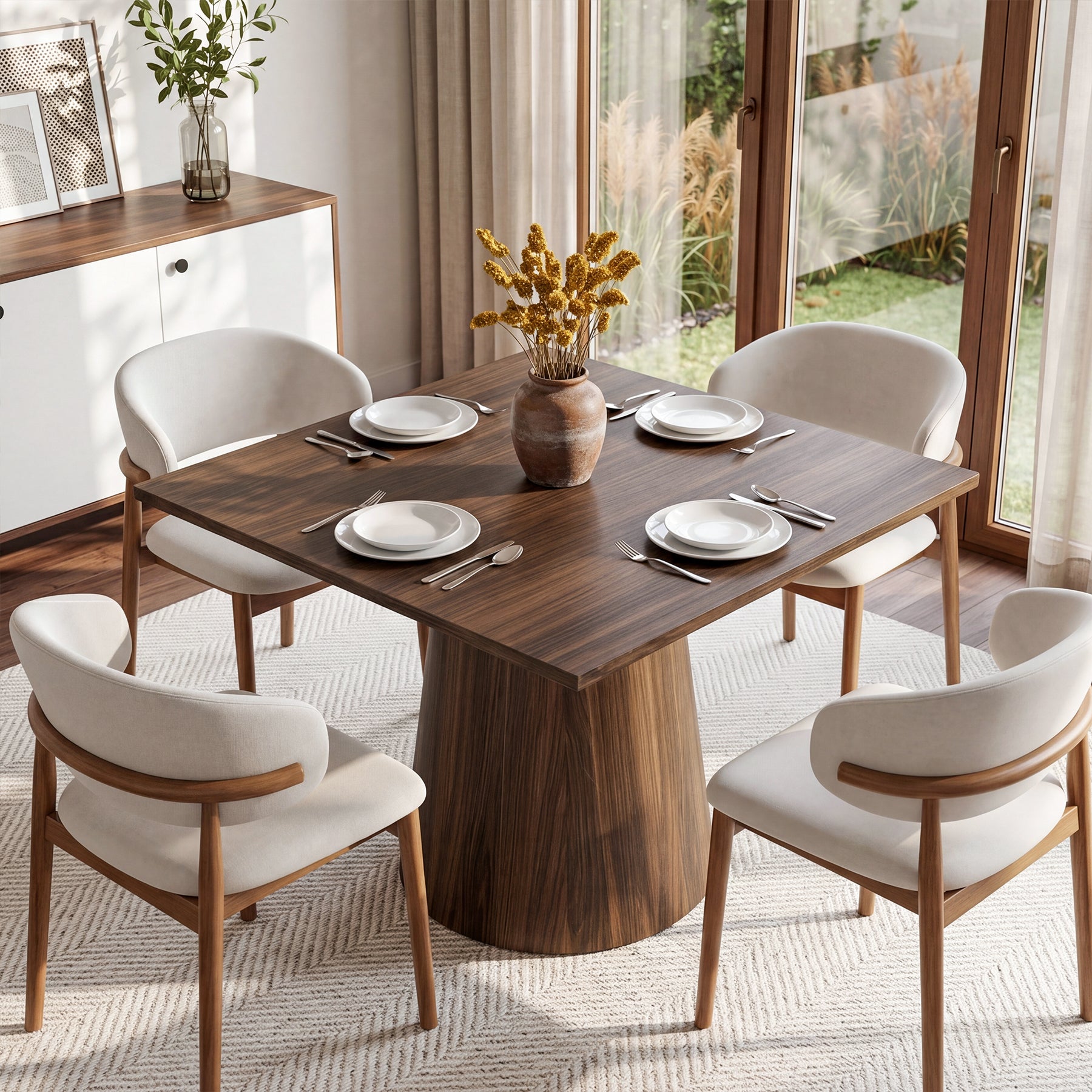 Tribesigns Quadratischer Esstisch 80 cm für 2–4 Personen, Küchentisch im Mid-Century Stil mit Sockelgestell