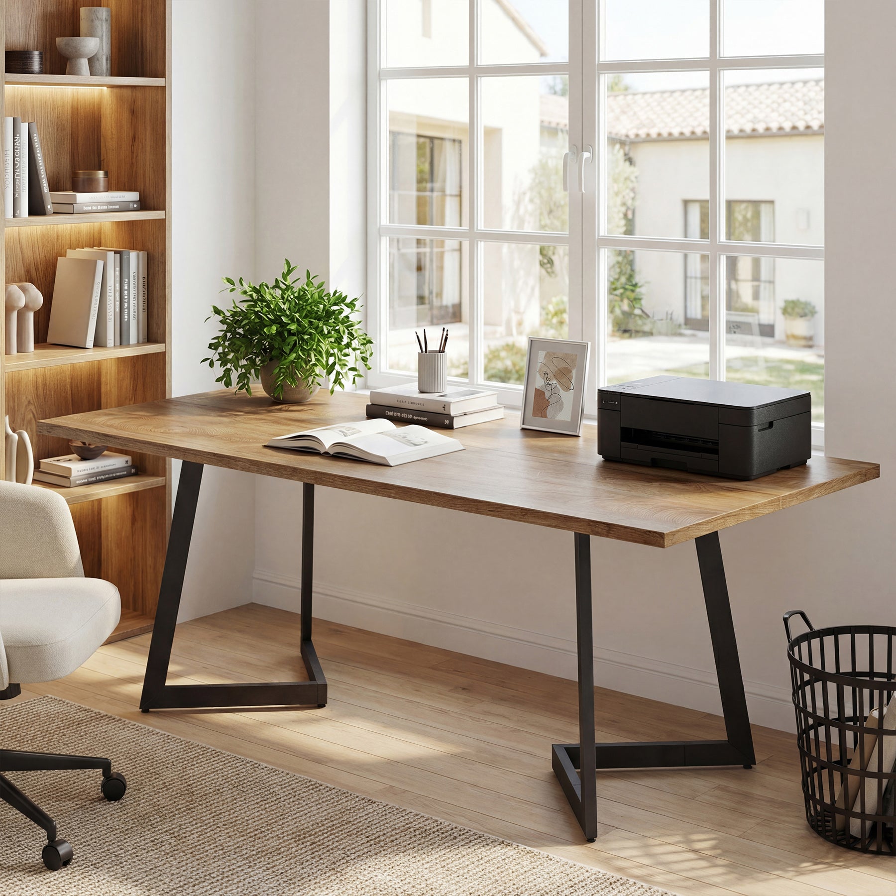 Tribesigns Schreibtisch 158 cm, Industrial Computertisch mit V-förmigem Metallgestell