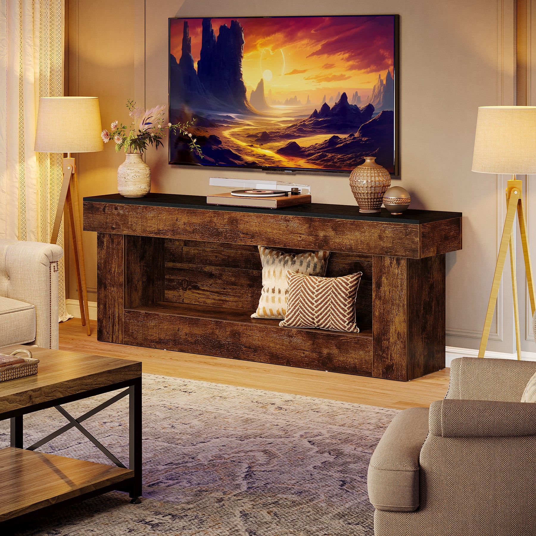 Tribesigns 160 cm TV Lowboard mit Stauraum, moderner TV-Schrank für 60–70 Zoll Fernseher