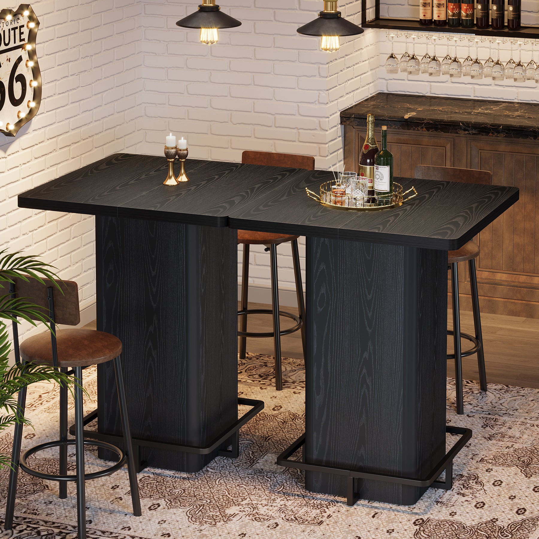 Tribesigns Quadratischer Bartisch 100 cm hoch, Stehtisch 80×80 cm mit Fußablage, moderner Bistrotisch in Holzoptik
