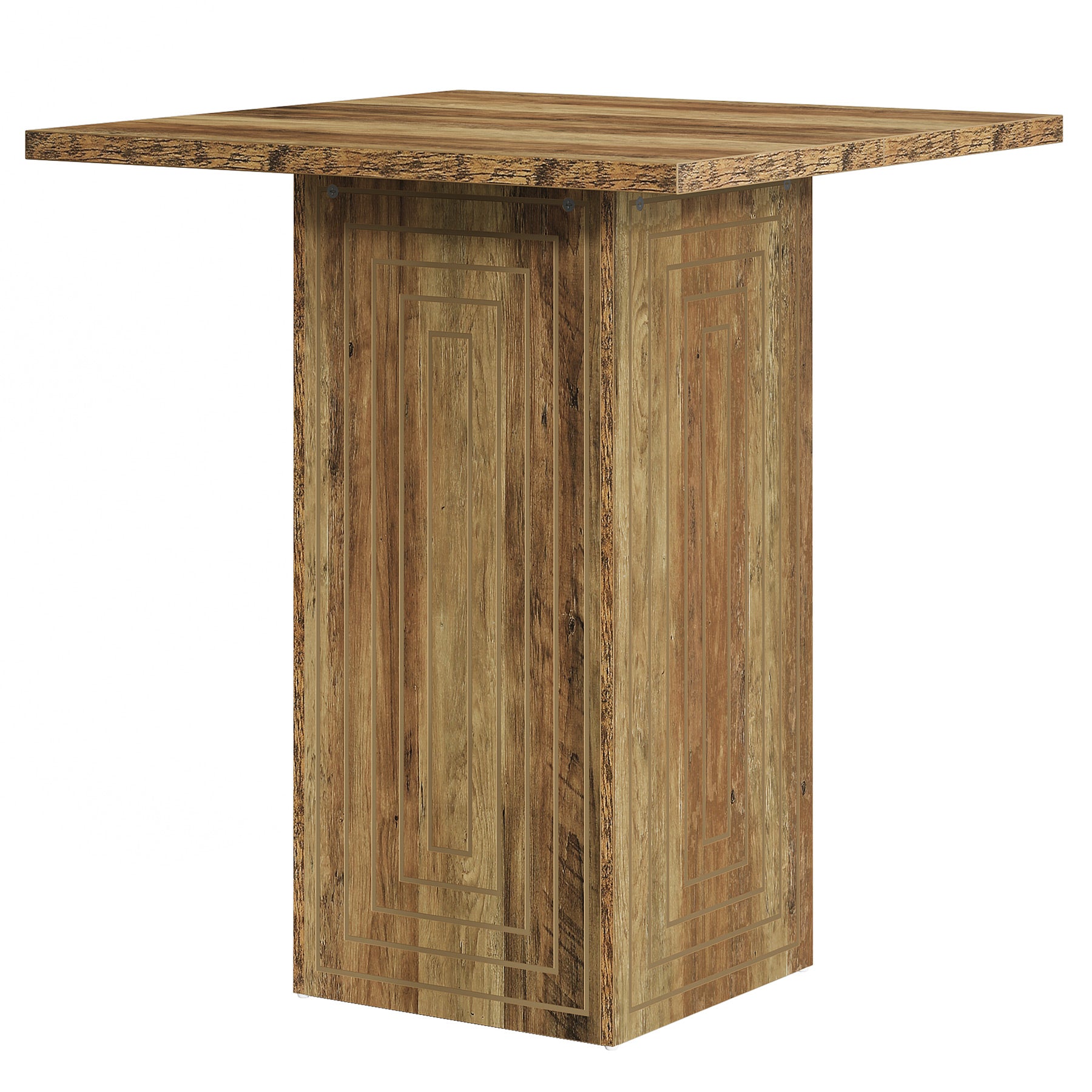 Bartisch 79 cm aus Holz, rustikaler Landhaus-Stehtisch mit geometrischer Textur, kompakter Hausbar-Tisch