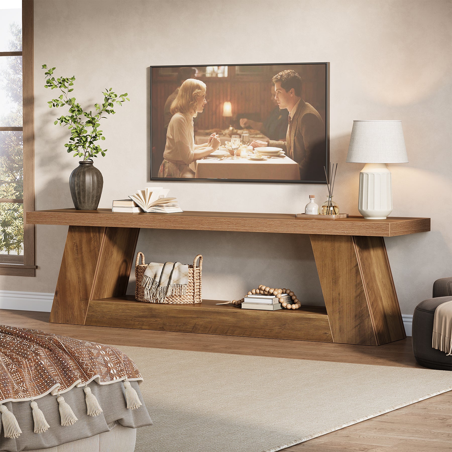 Tribesigns TV Lowboard 160 cm für 75 Zoll Fernseher, Rustikales Media Konsole mit offenen Ablagen