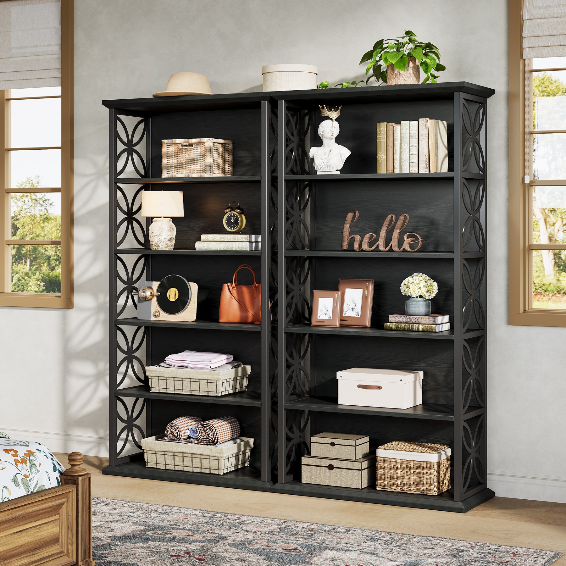 Industrielles 6-Fach-Bücherregal – 180 cm Hohes Bücherdisplay mit Metallrahmen