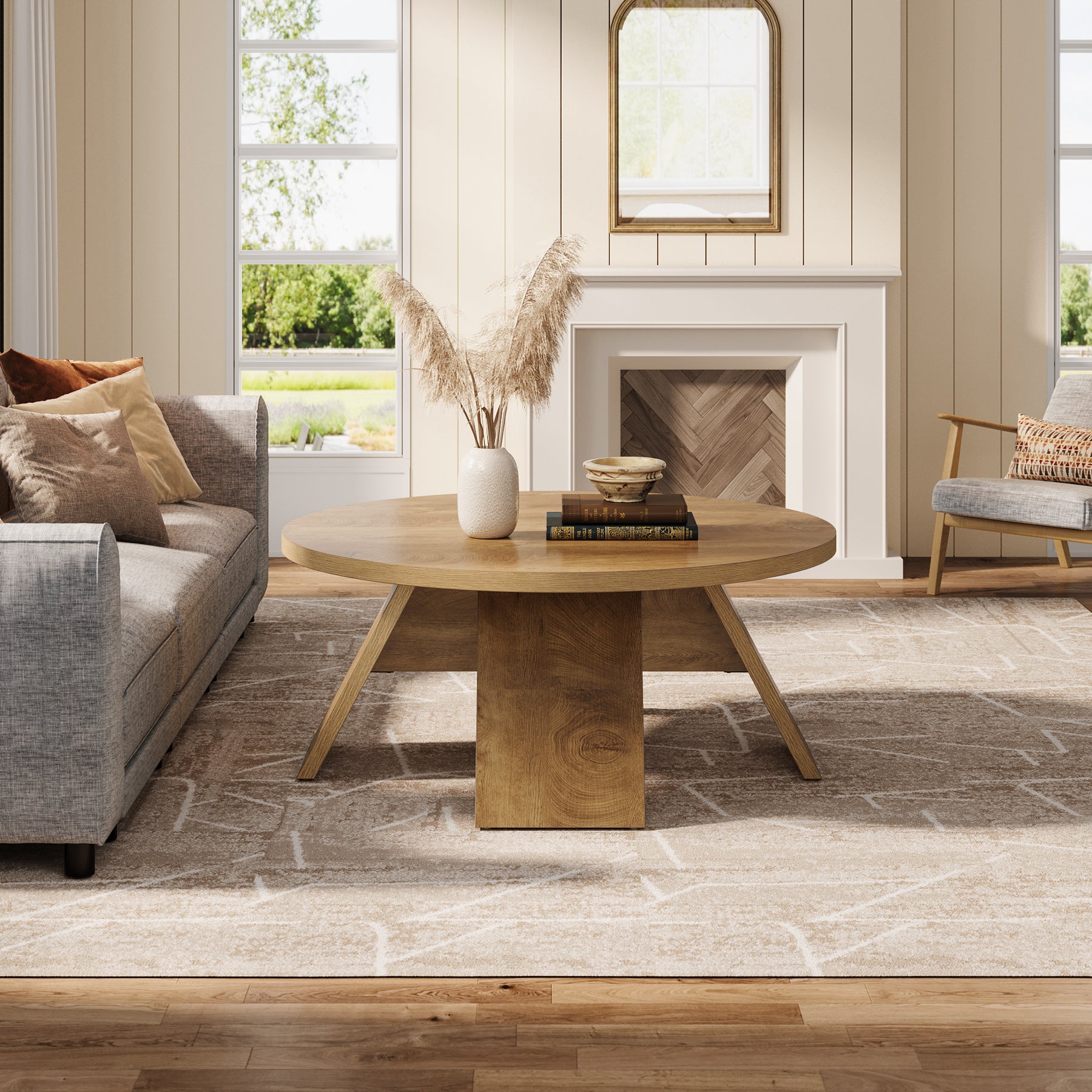 Tribesigns Runder Couchtisch 100 cm – Moderner Wohnzimmertisch aus Holz mit stabilem Standfuß, großer Beistelltisch