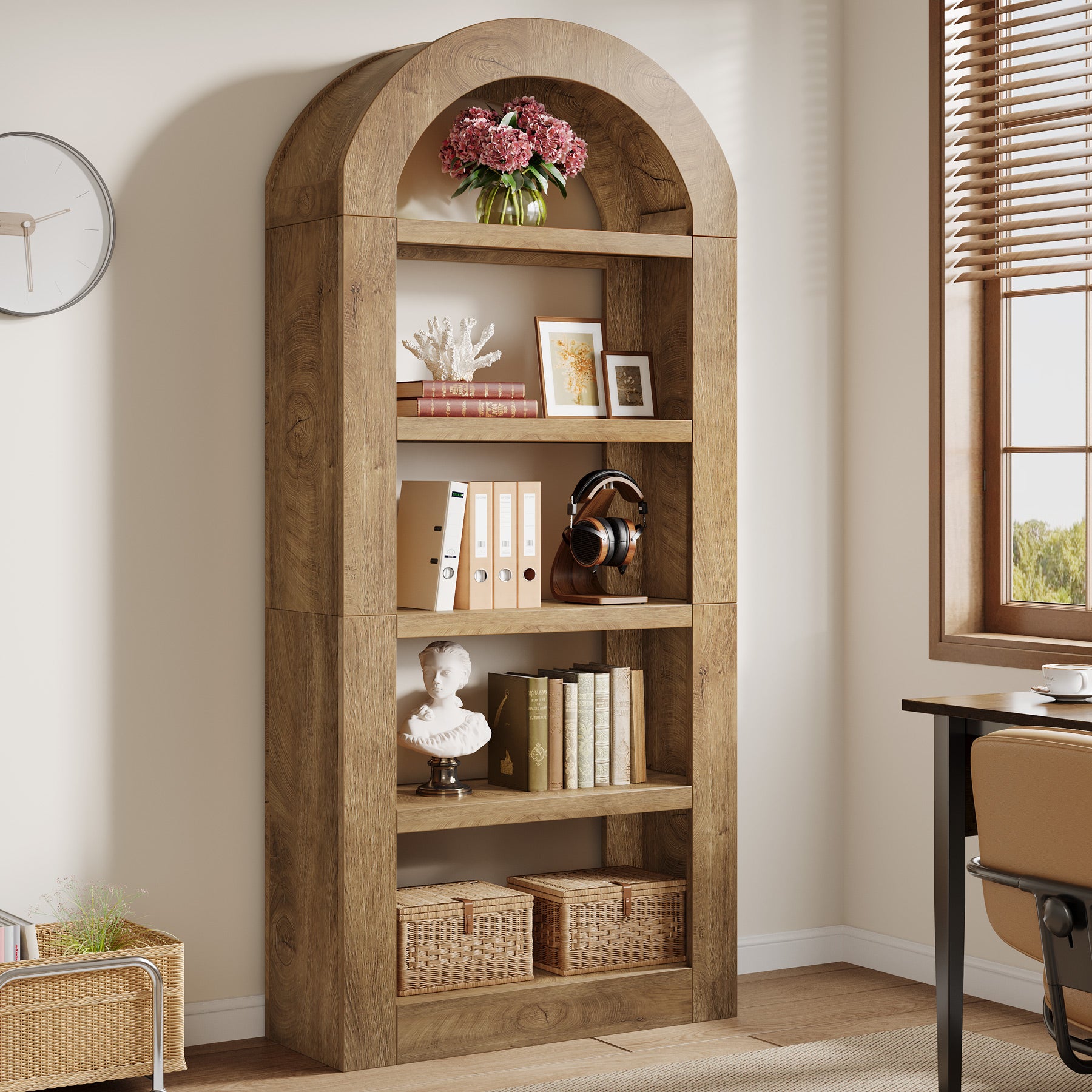Tribesigns Arched Bücherregal 180 cm hoch, 5-stöckiges offenes Standregal mit Stauraum