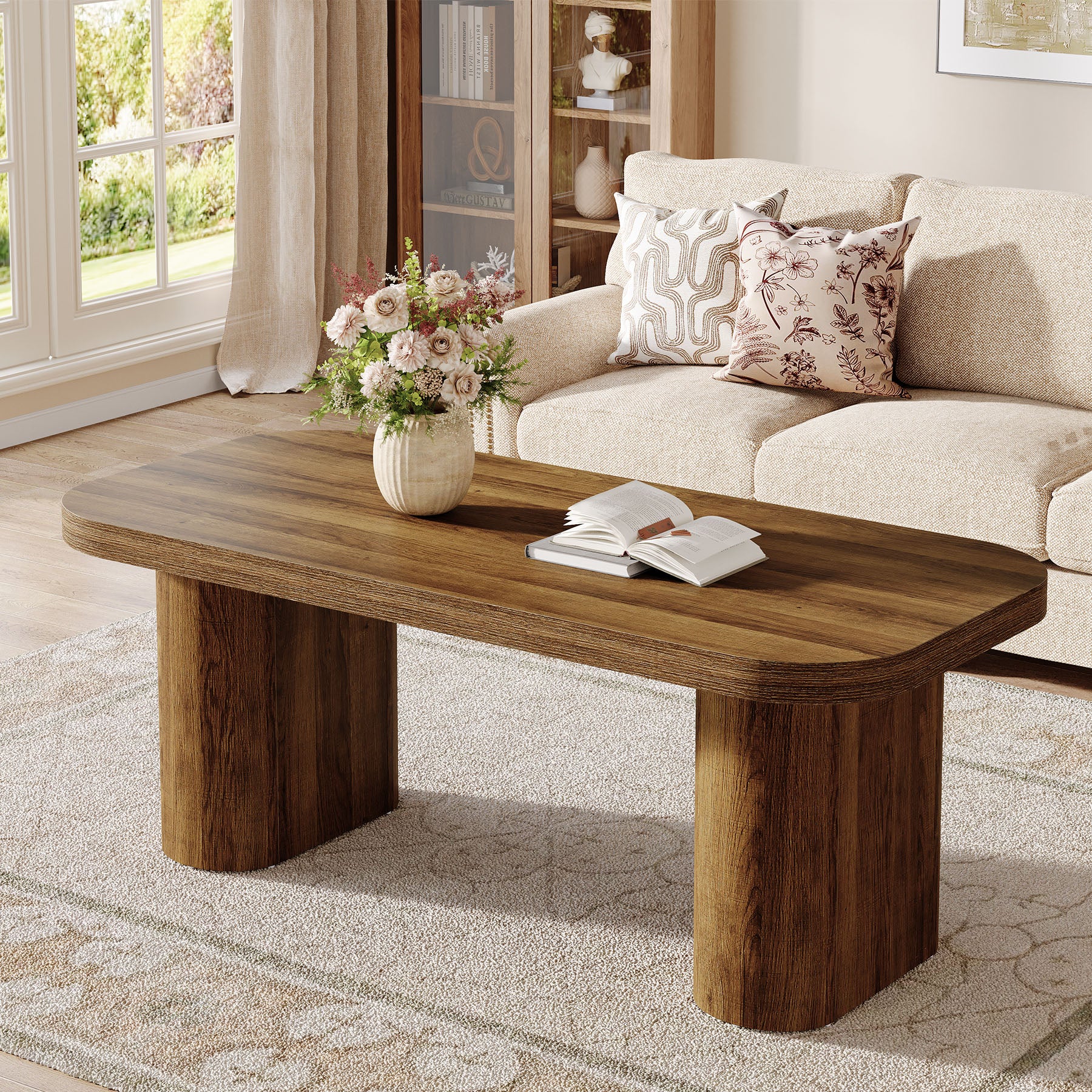 Tribesigns Moderner Couchtisch 120 cm, stabiler Wohnzimmertisch im Landhausstil