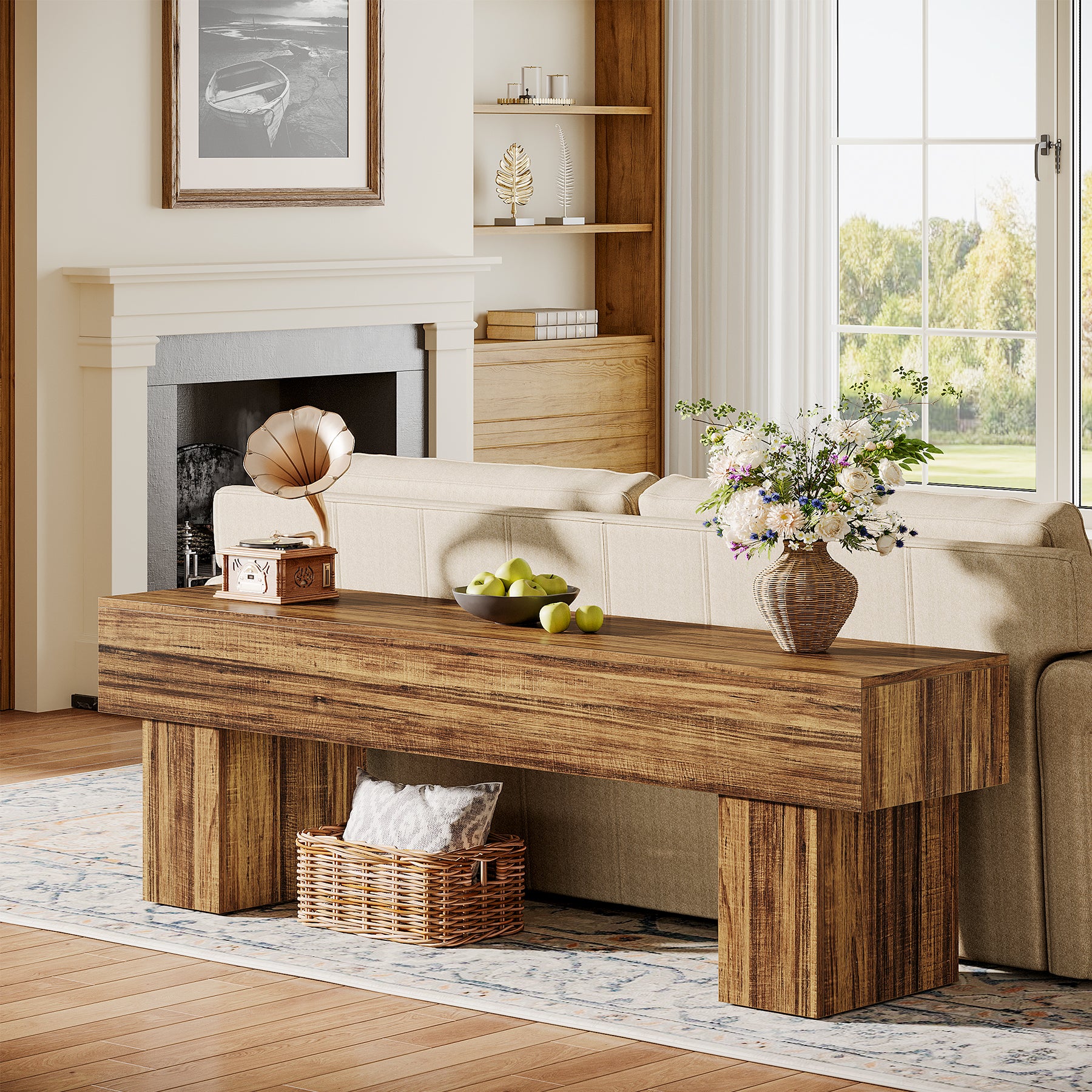 Flurbank 160 cm, rustikale Bauernhaus-Schuhbank aus Holz für Flur, Wohnzimmer und Bettende