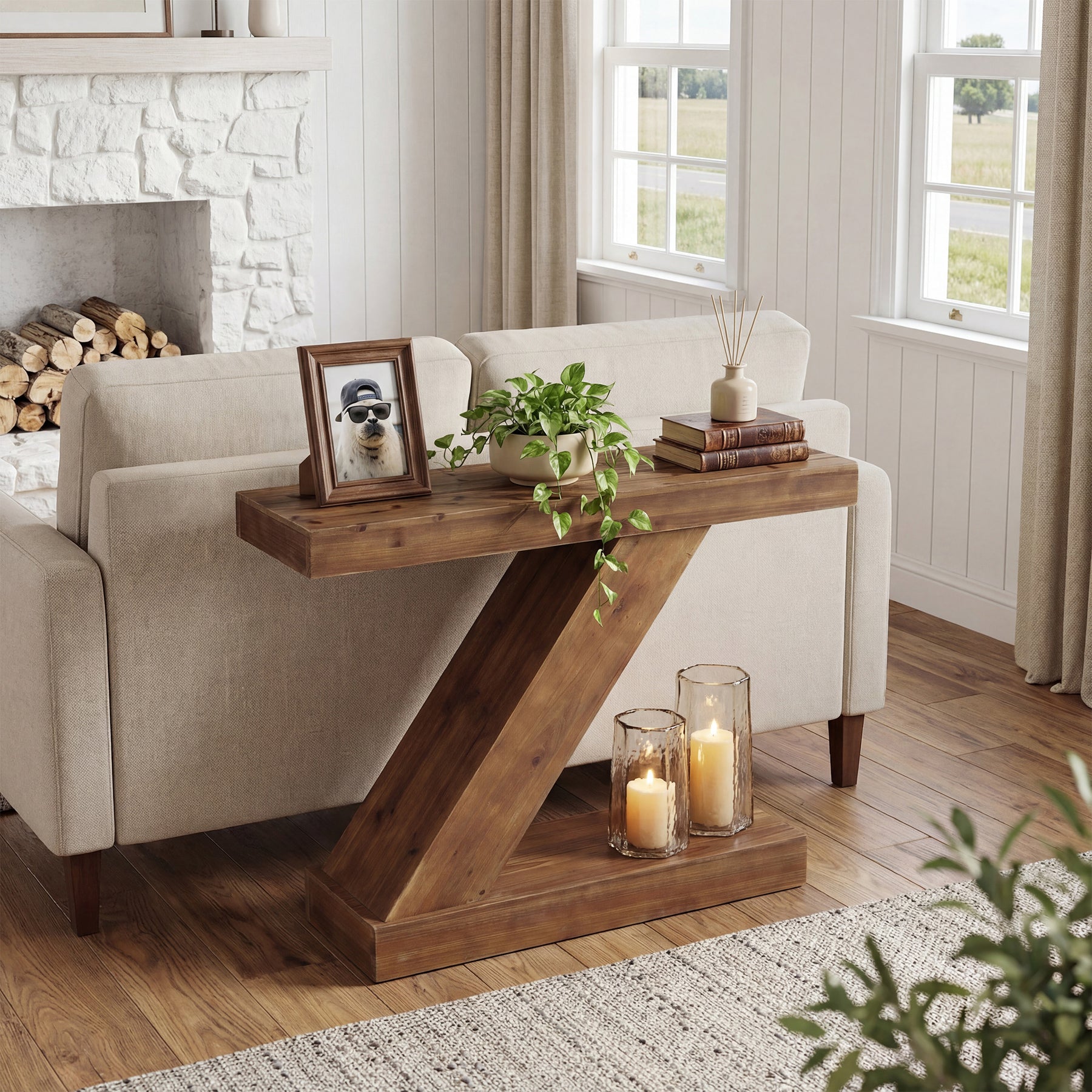 Tribesigns Z-Design Massivholz Konsolentisch 105 cm, Schmaler Flurtisch im Landhausstil