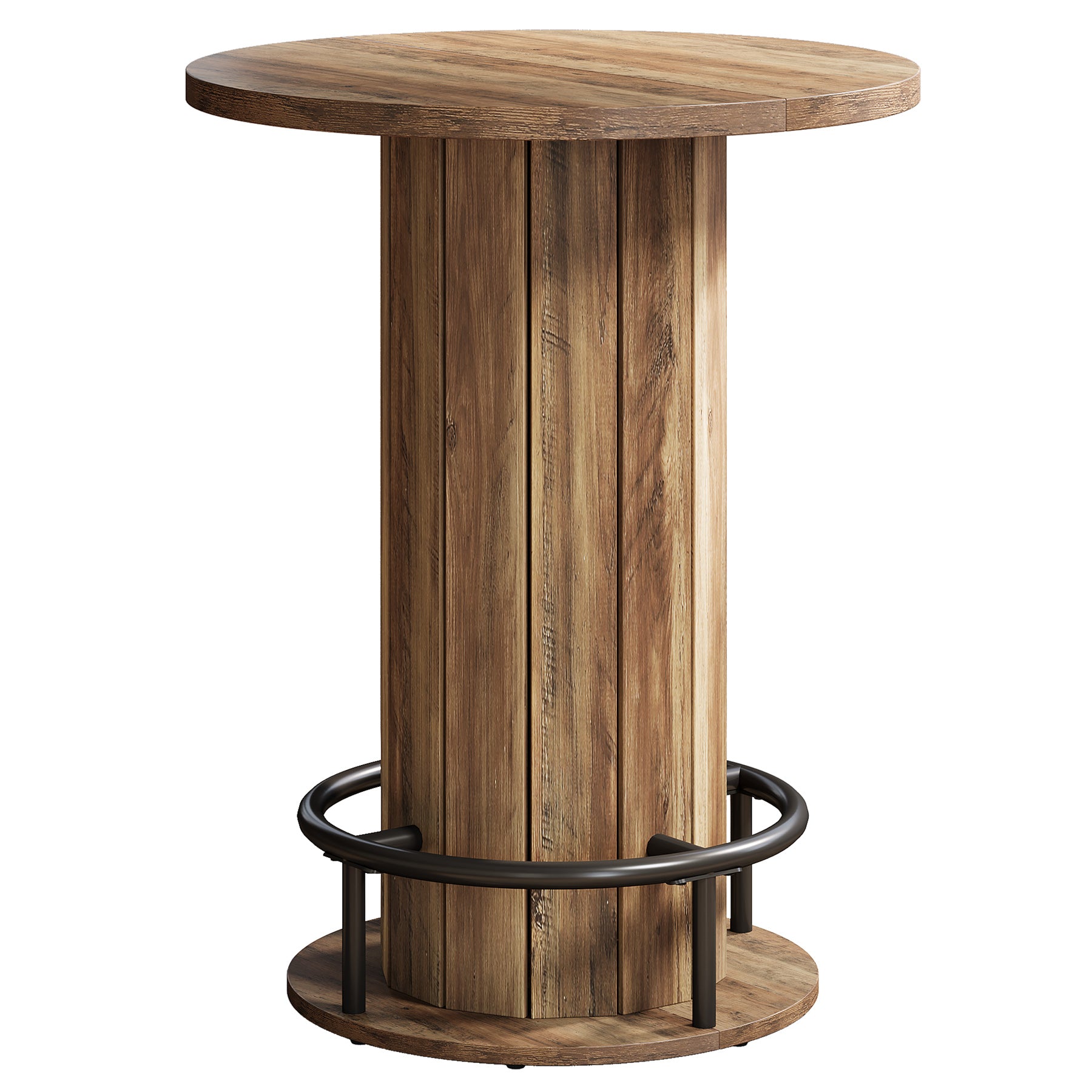 80 cm Runder Esstisch mit Holzstreifen-Basis - Kleiner Kreistisch mit Fußstütze in Braun für Küche & Minibar