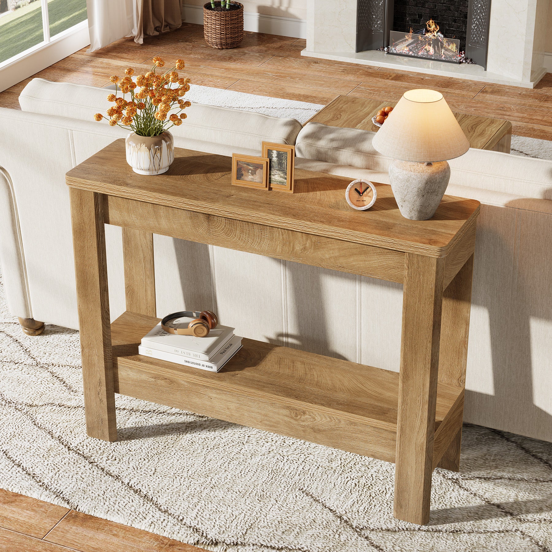 Tribesigns Konsolentisch 105 cm, Schmaler Flurtisch im Landhausstil mit 2 Ablagen