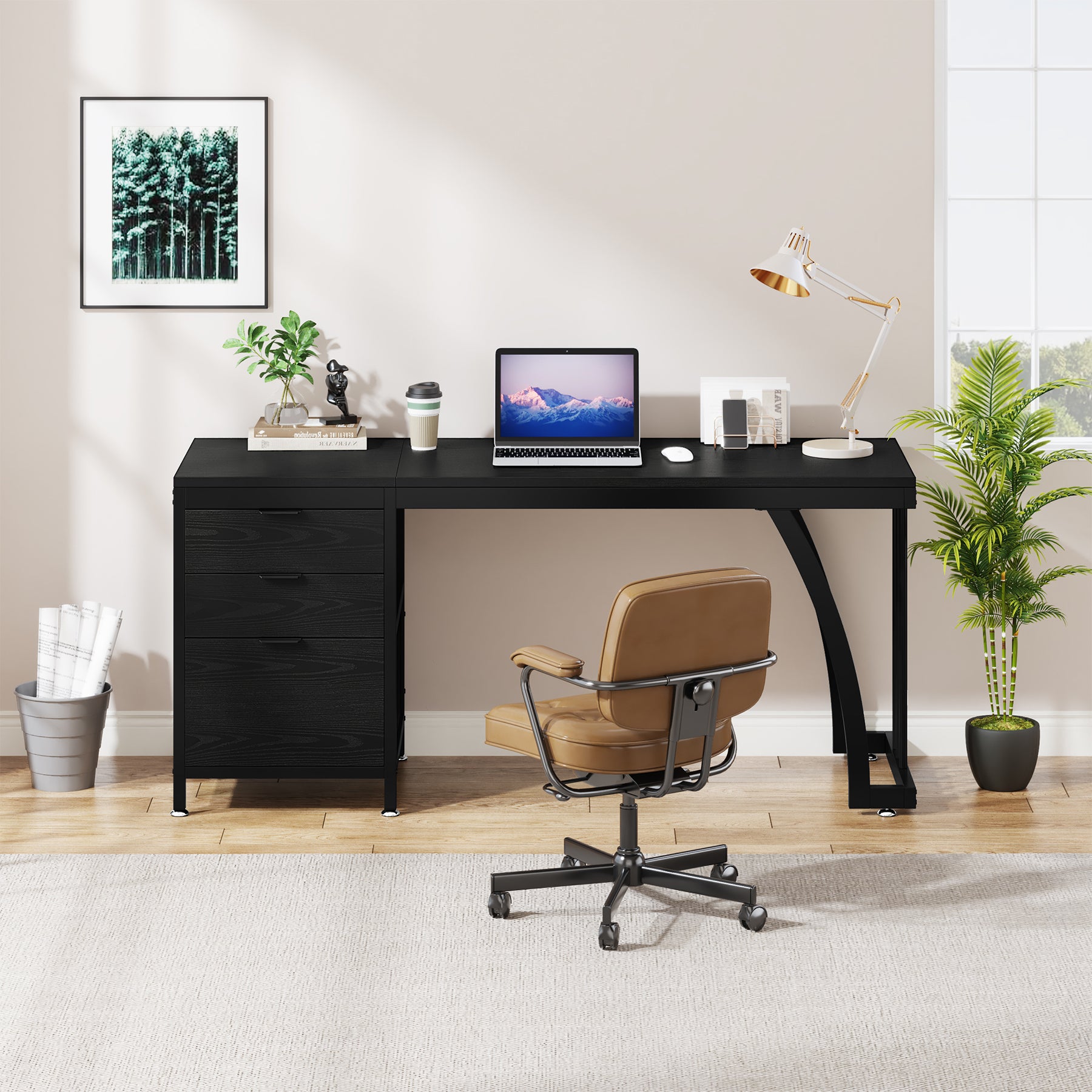 Industrieller Computertisch, 150 cm Schreibtisch mit umkehrbarem Schubladenschrank