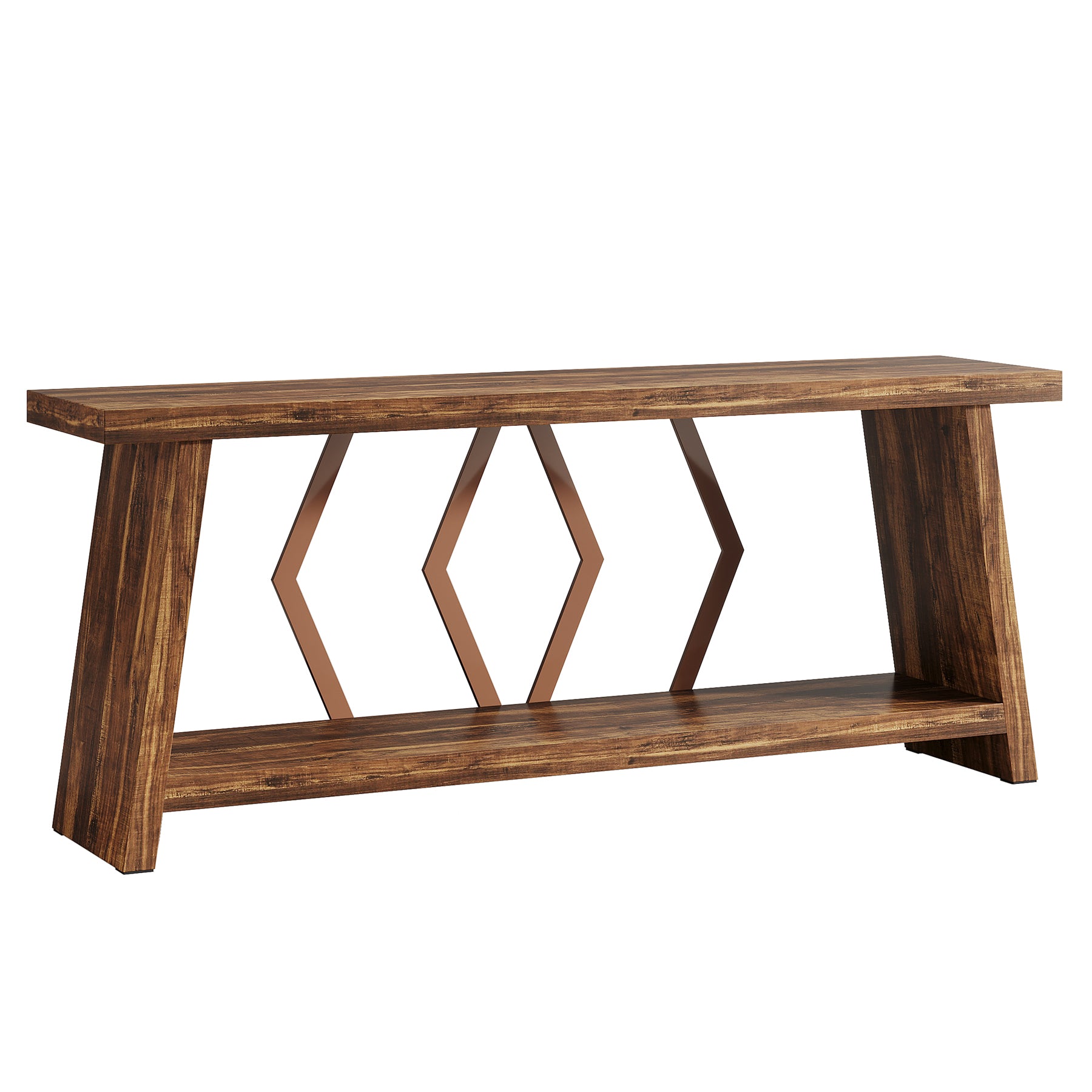 Tribesigns Extra langer Konsolentisch 180 cm mit 2 Ablagen, Schmaler Sofatisch für Wohnzimmer und Flur, Holz-Metall Design