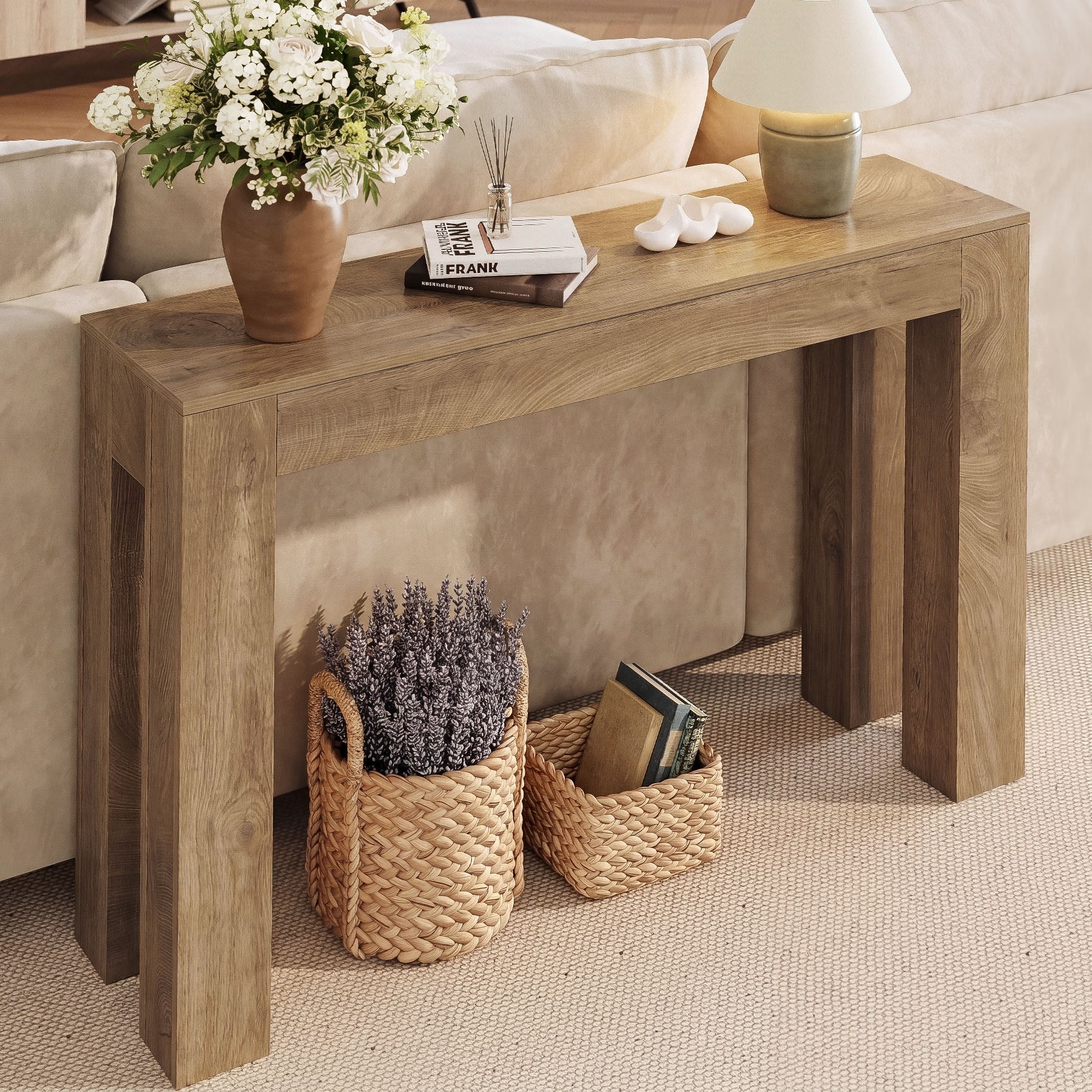 Tribesigns 105 cm Landhaus-Konsolentisch, Schmaler Holz-Flurtisch für Eingangsbereich & Sofa