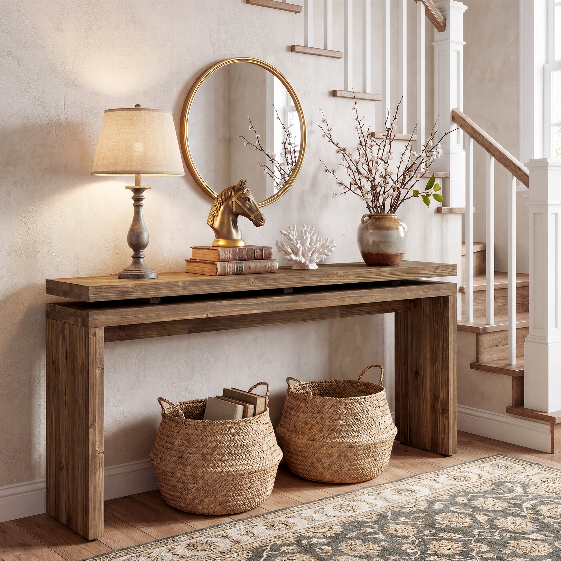Tribesigns Konsolentisch aus Massivholz 160 cm, Schmaler Flurtisch im Landhausstil
