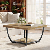 Tribesigns Quadratischer Couchtisch 80 cm mit Ablage, 2-Ebenen Wohnzimmertisch mit Metallgestell 3
