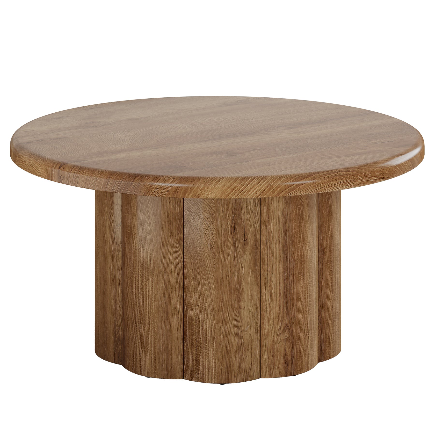 80 cm Couchtisch Rund, Landhaus Design Wohnzimmertisch mit Riffelbasis in Braun