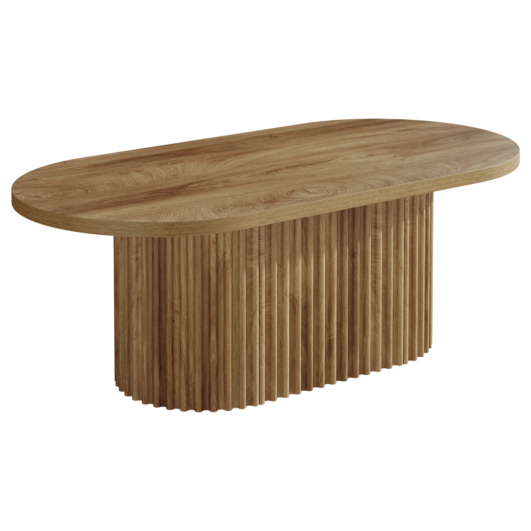 Ovaler 120 cm Couchtisch aus Holz, Rustikaler Sofatisch mit Rillenstruktur