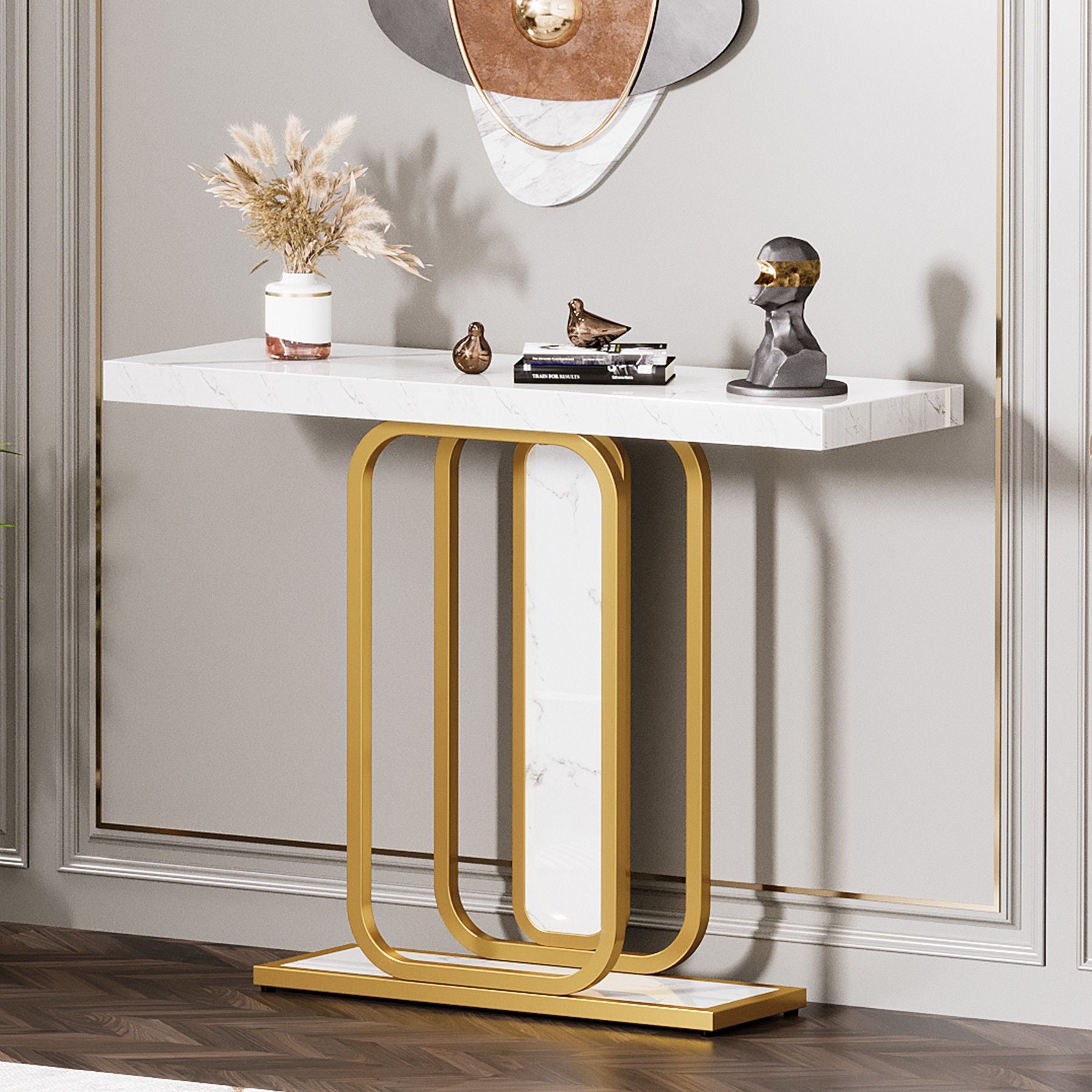 Moderner Konsolentisch, 105cm Sofatisch aus Kunstmarmor