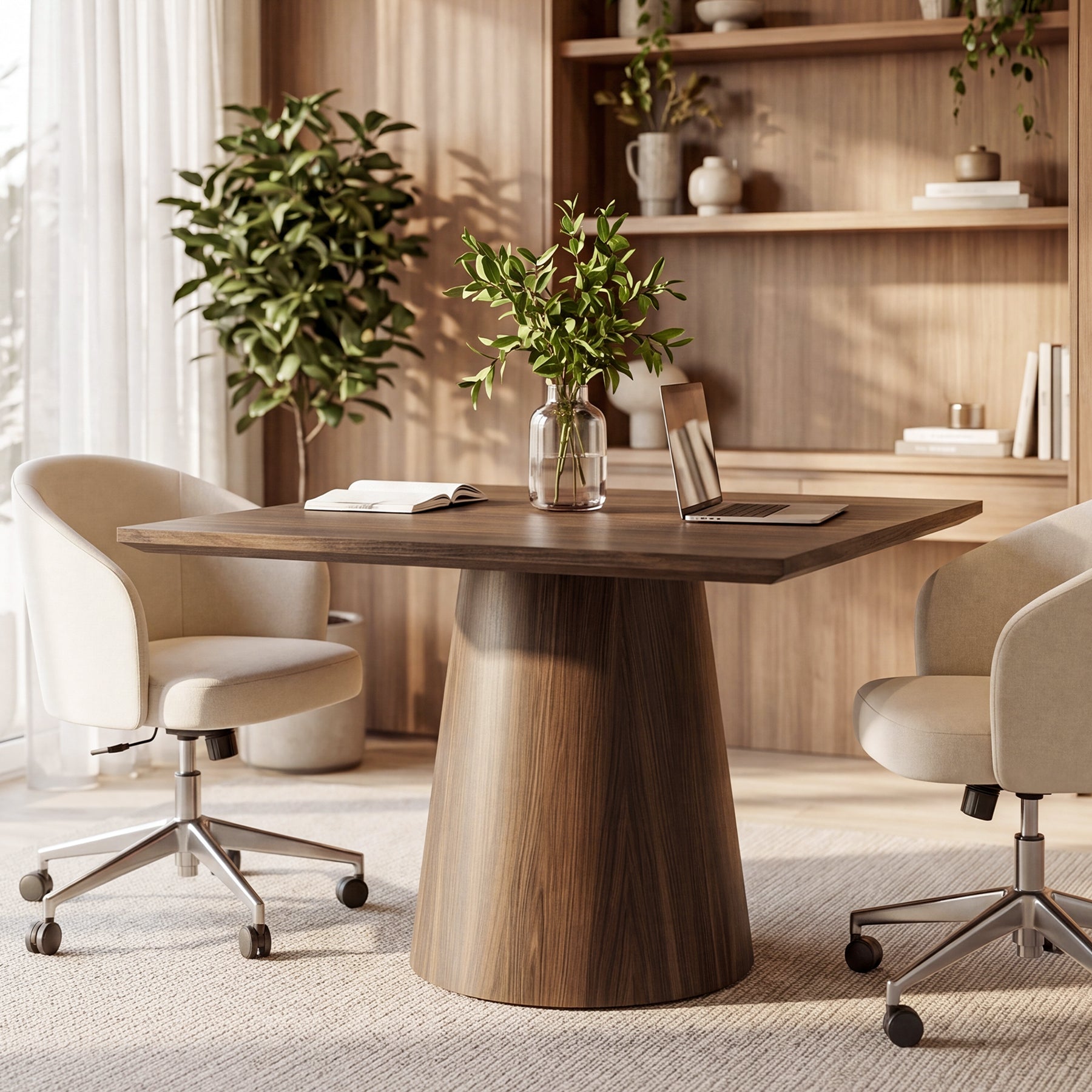 Tribesigns Quadratischer Konferenztisch 80 cm für 4 Personen, Besprechungstisch mit stabiler konischer Basis
