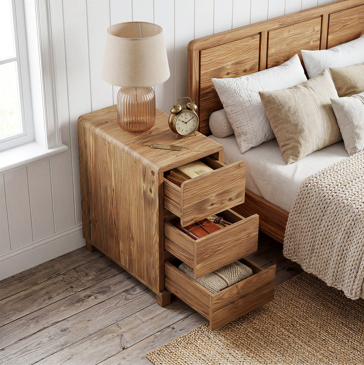 Tribesigns Massivholz Beistellschrank mit 3 Schubladen, 60 x 30 cm im Landhausstil