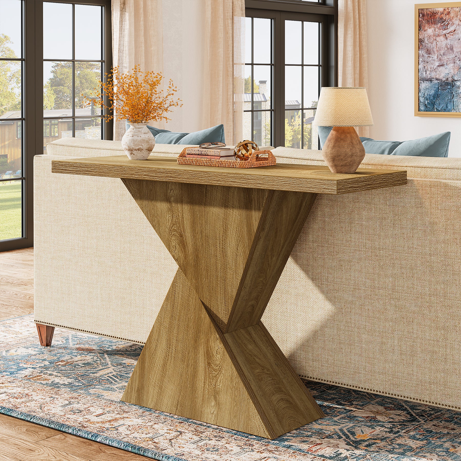 Schmaler Konsolentisch 105 cm, Flurtisch mit geometrischem Metallgestell