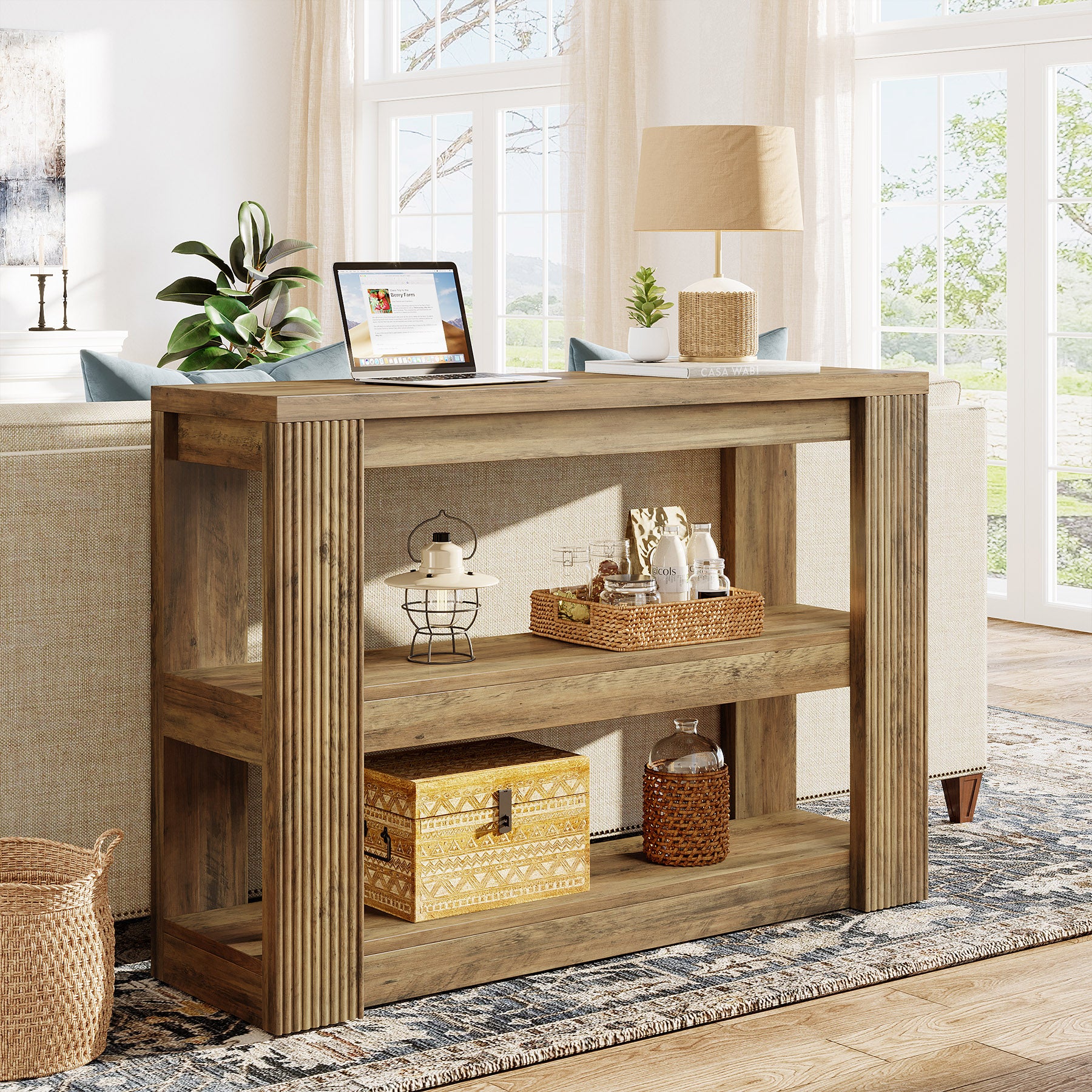 Tribesigns Schmaler Konsolentisch 105 cm – 3-stufiger Landhaus Flurtisch mit Ablagen, Sofatisch für Eingangsbereich & Wohnzimmer