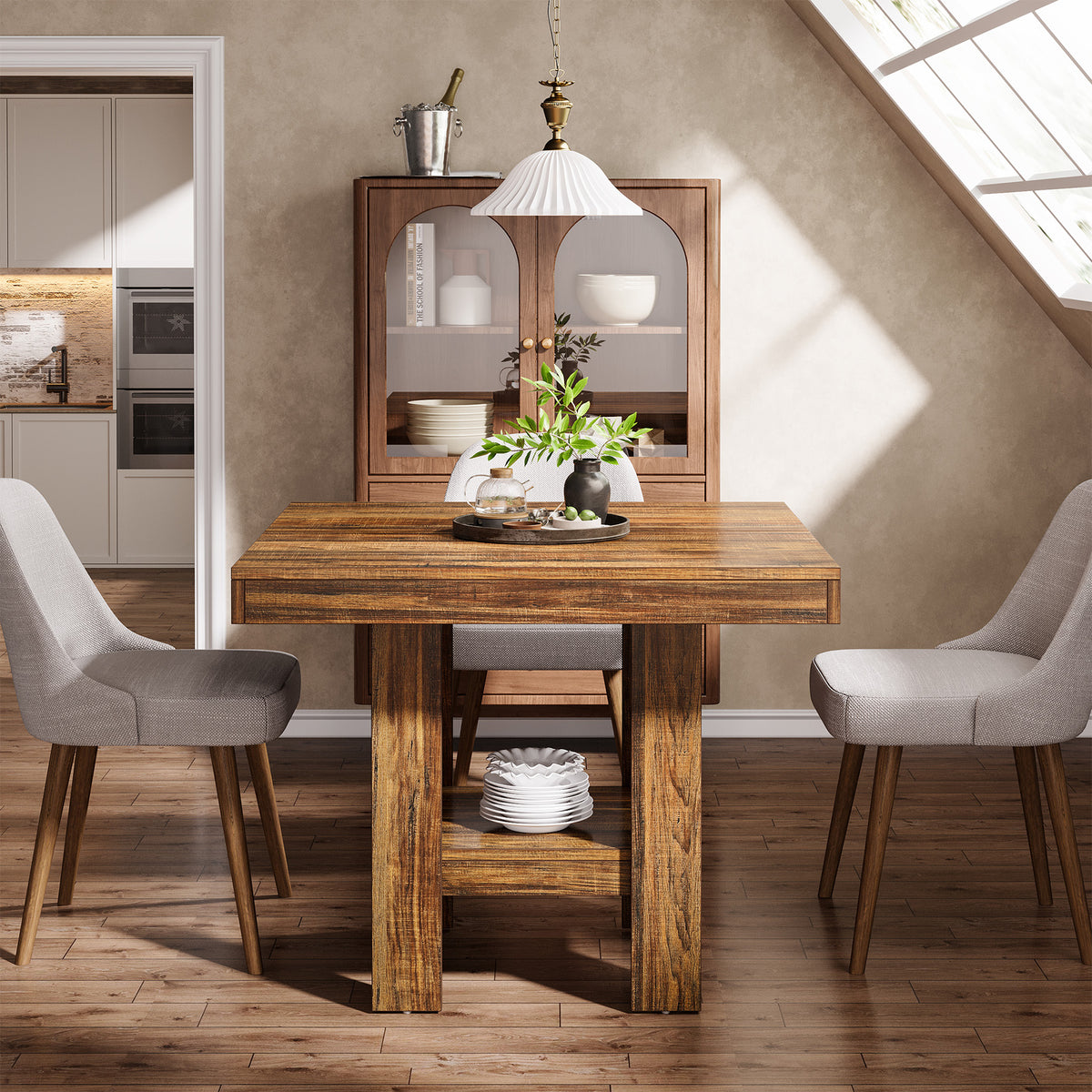 80 cm Quadratischer Esstisch für 2 Personen, industrieller Holz-Küchen