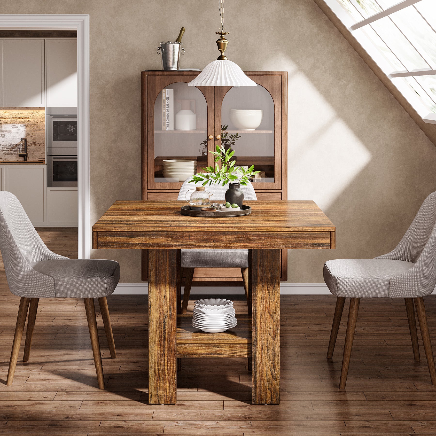 80 cm Quadratischer Esstisch für 2 Personen, industrieller Holz-Küchentisch