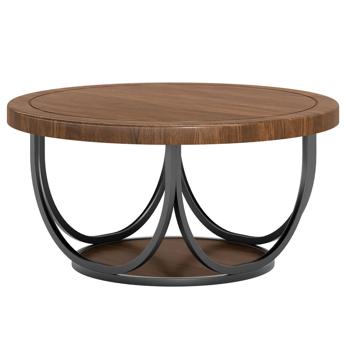 Runder Couchtisch 80 cm mit Ablage, 2-stufiger Wohnzimmertisch Industrial Stil mit Metallgestell