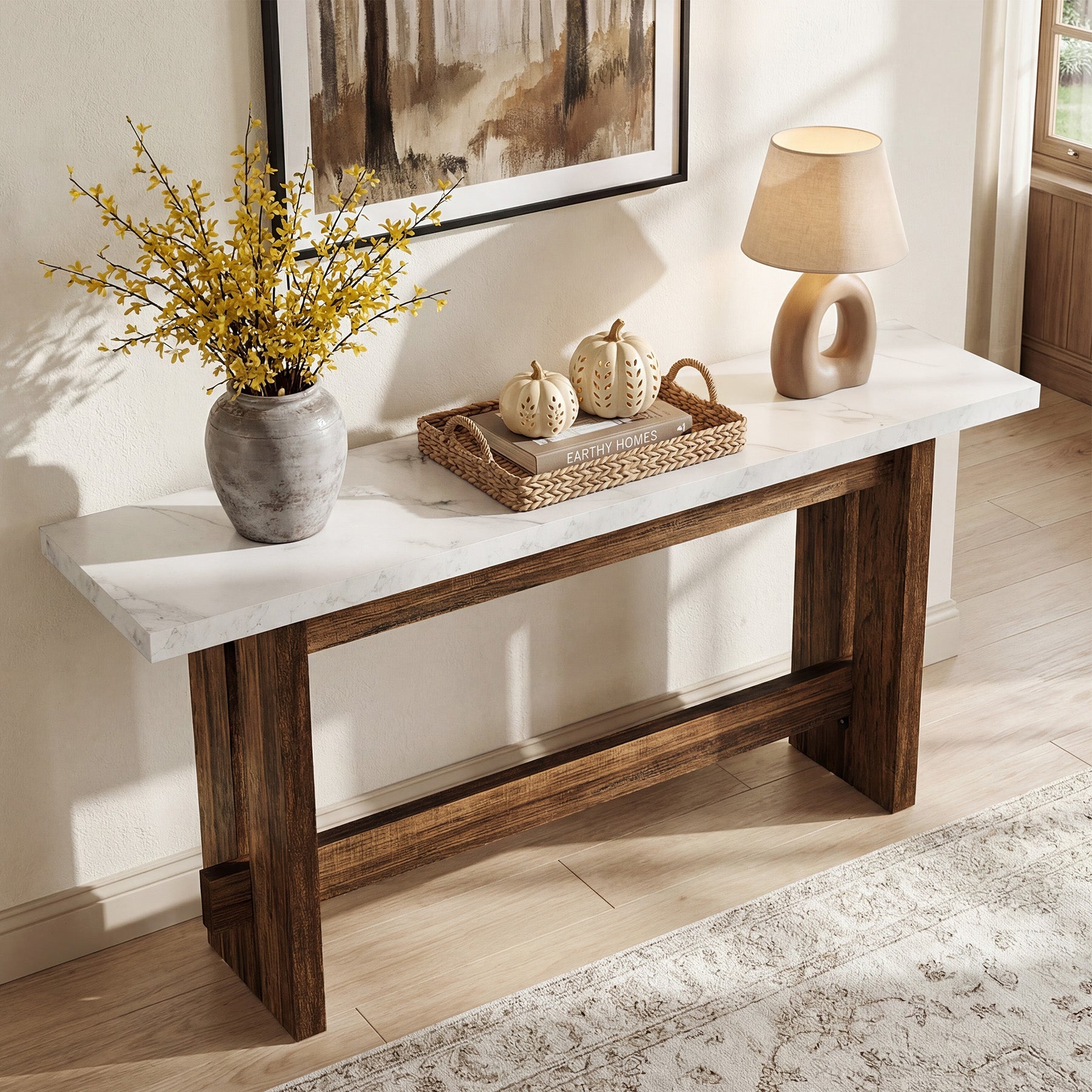 Tribesigns Konsolentisch Landhausstil, 160 cm Flurtisch mit Marmoroptik-Tischplatte