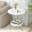 Faux Marble End Table, 2 Tier Round Sofa Bedside Table with Shelves Tribesigns