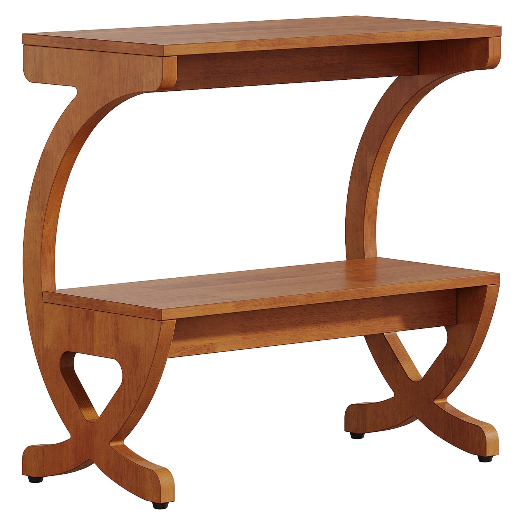 Tribesigns Massivholz Beistelltisch mit Ablage, Schmaler 2-Ebenen Nachttisch im Mid-Century Design