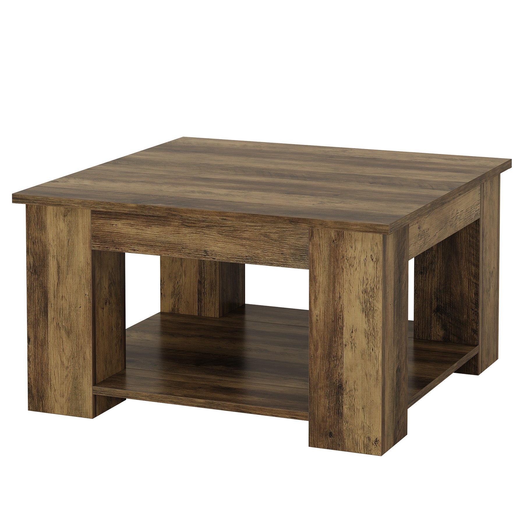 Tribesigns Quadratischer Couchtisch 80 cm, 2 Ebenen Wohnzimmertisch mit Ablage