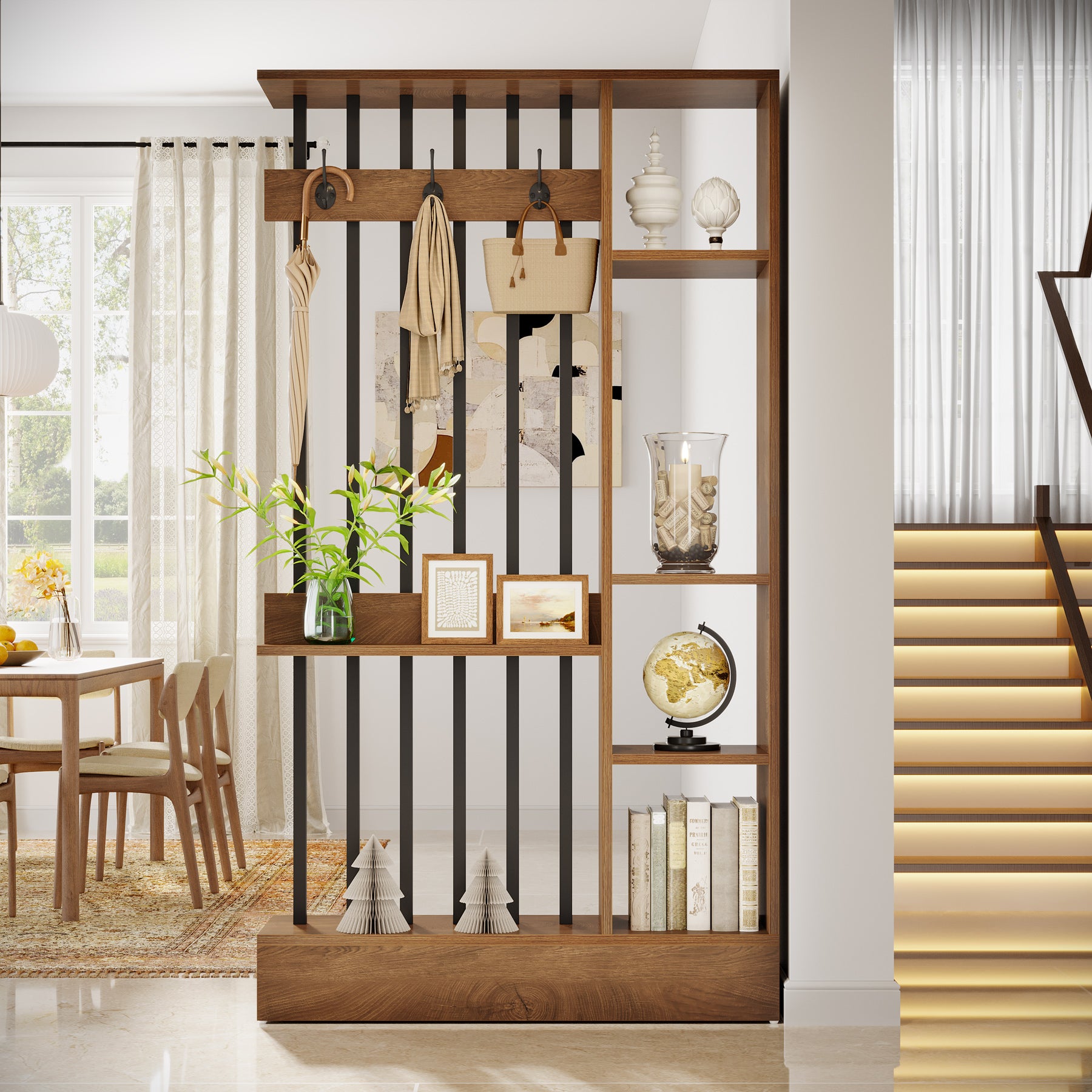 Tribesigns Raumteiler 180 cm mit Ablagen & Kleiderhaken, Garderobe freistehend