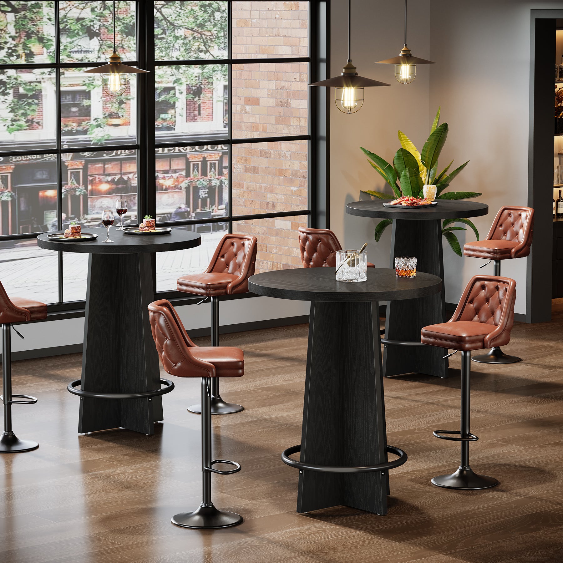 Runder Bartisch 95 cm hoch, Bistrotisch aus Holz mit Metall-Fußstütze
