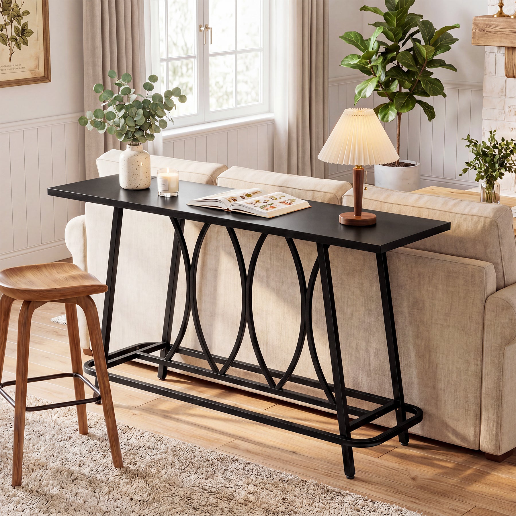 Tribesigns 160 cm Konsolentisch im modernen Landhausstil, schmaler Flurtisch mit Metallgestell