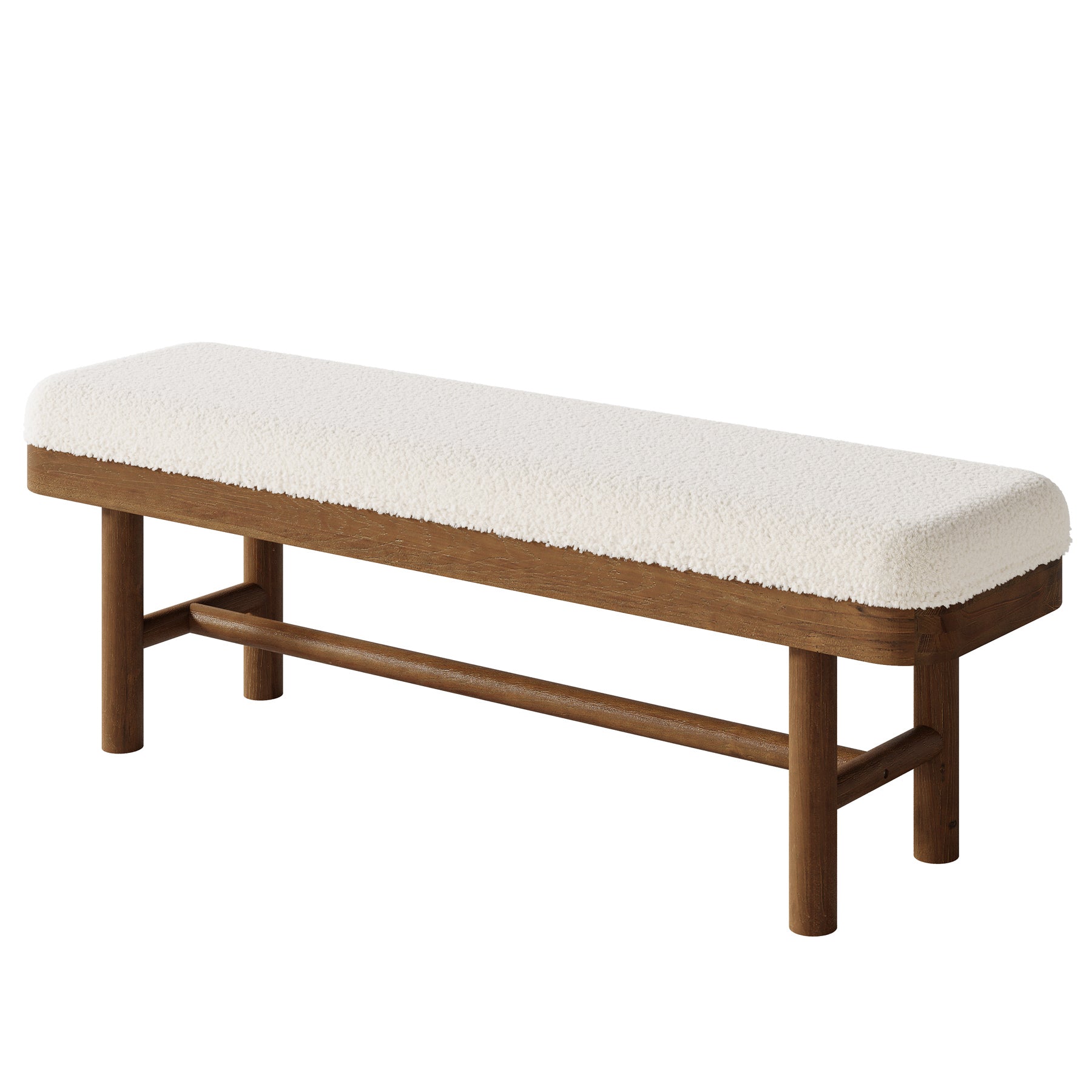 Tribesigns Gepolsterte Sitzbank 140 cm aus Massivholz, Schlafzimmerbank mit Teddyfell-Bezug