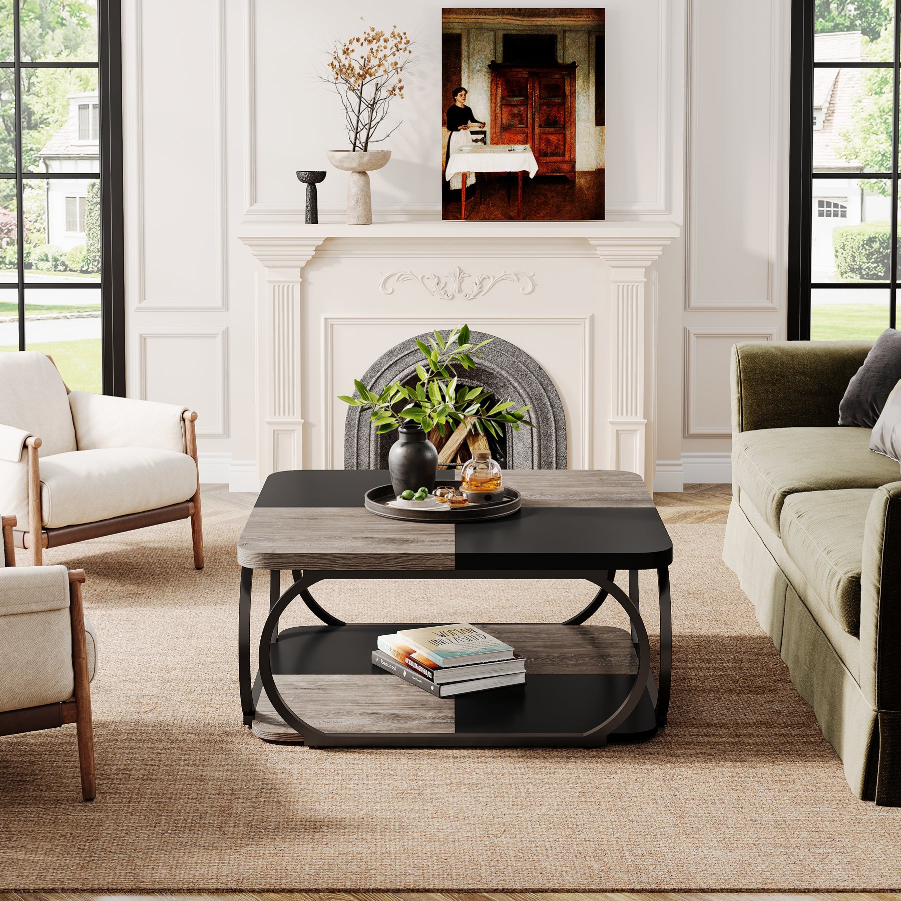 Quadratisch Couchtisch aus Holzwerkstoff Niedrig Wohnzimmertisch