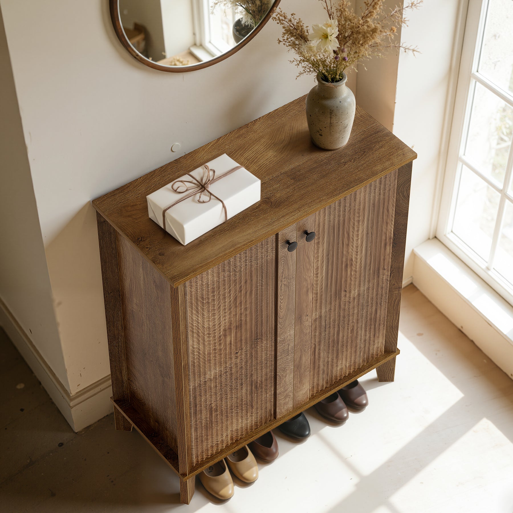 Schuhschrank 5 Ebenen im Landhausstil, Schuhregal mit 3 verstellbaren & herausnehmbaren Böden für Flur und Eingangsbereich