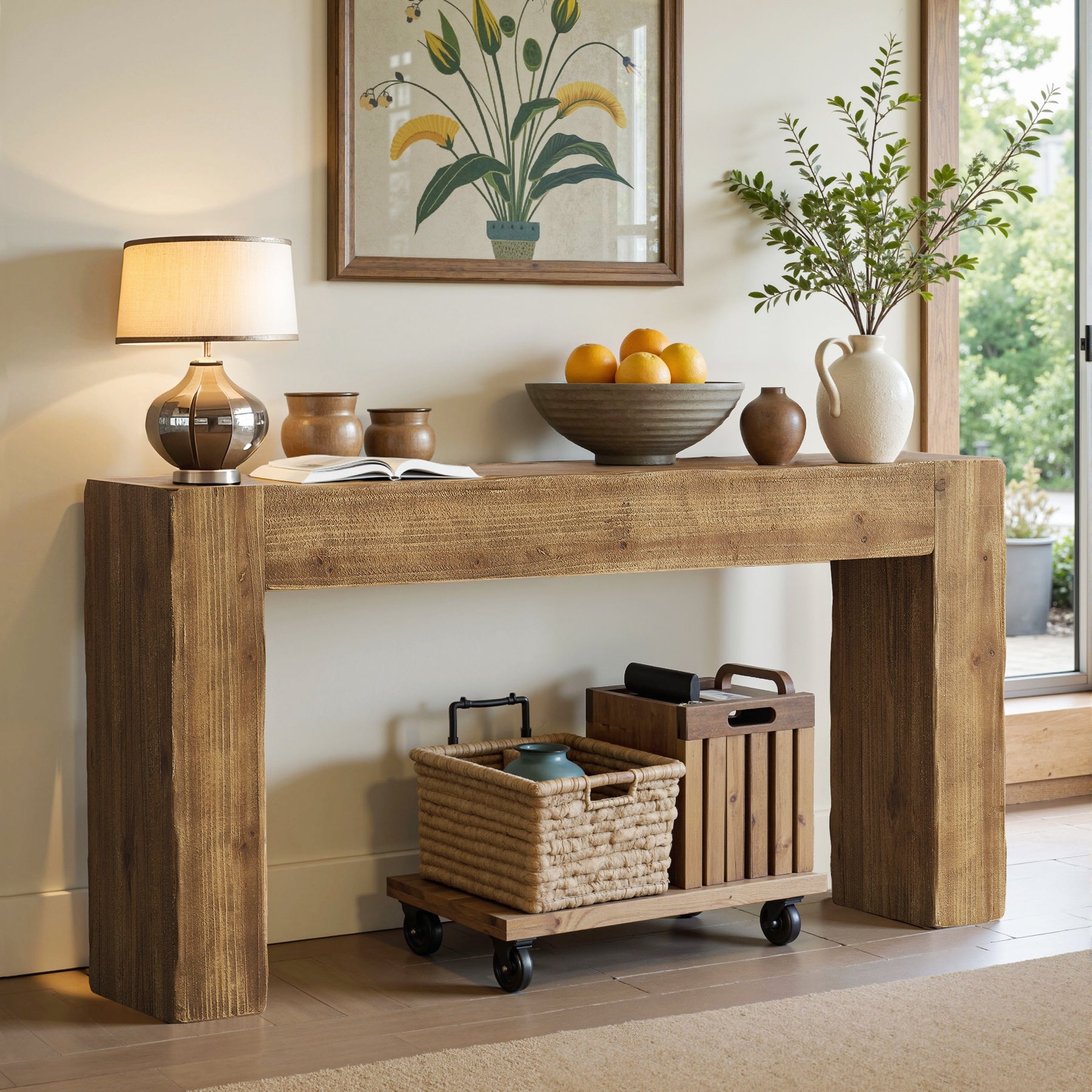 Tribesigns 160 cm Massivholz Konsolentisch im Landhausstil, langer Flurtisch für Eingangsbereich & Wohnzimmer