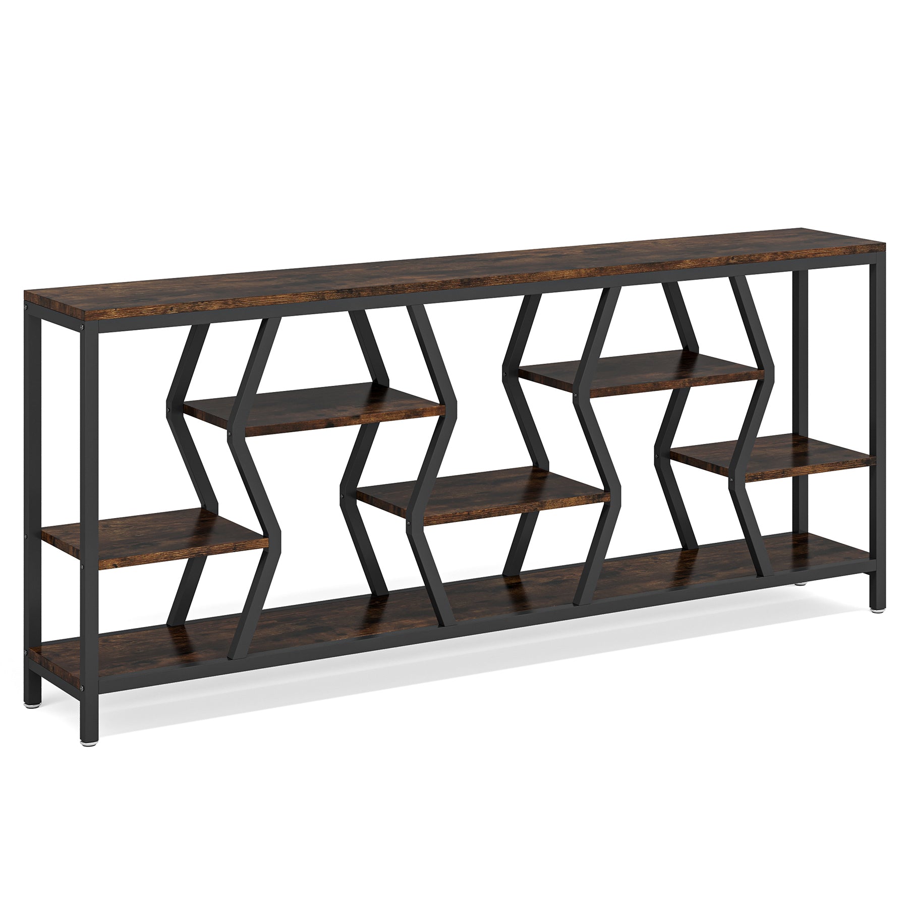 Tribesigns Konsolentisch 180 cm mit 4 Ablagen, Schmaler Sofatisch im Industrial-Landhausstil
