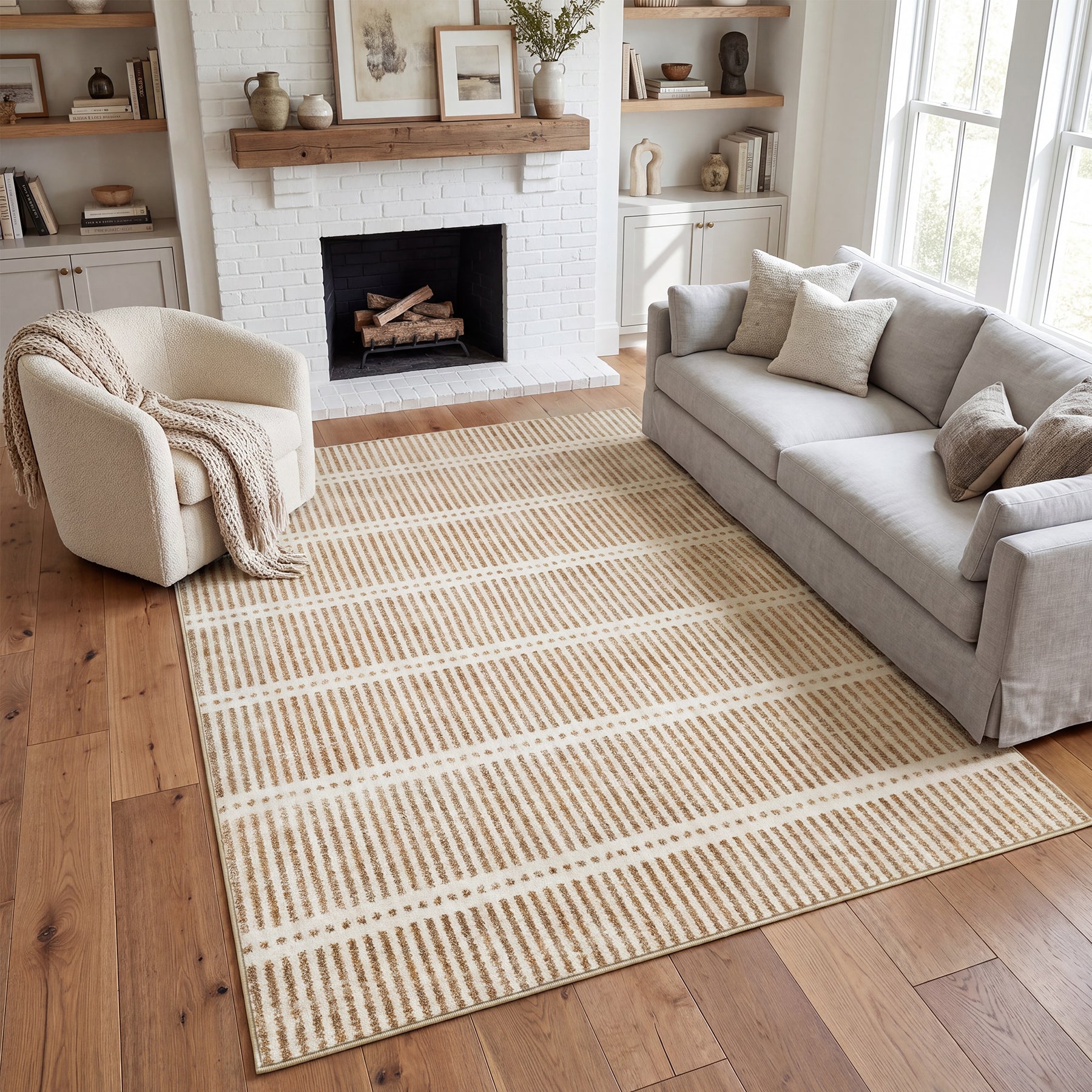 Tribesigns Waschbarer Kurzflorteppich, 160 x 230 cm & 200 x 300 cm – ultradünn, gestreiftes Design im Landhausstil